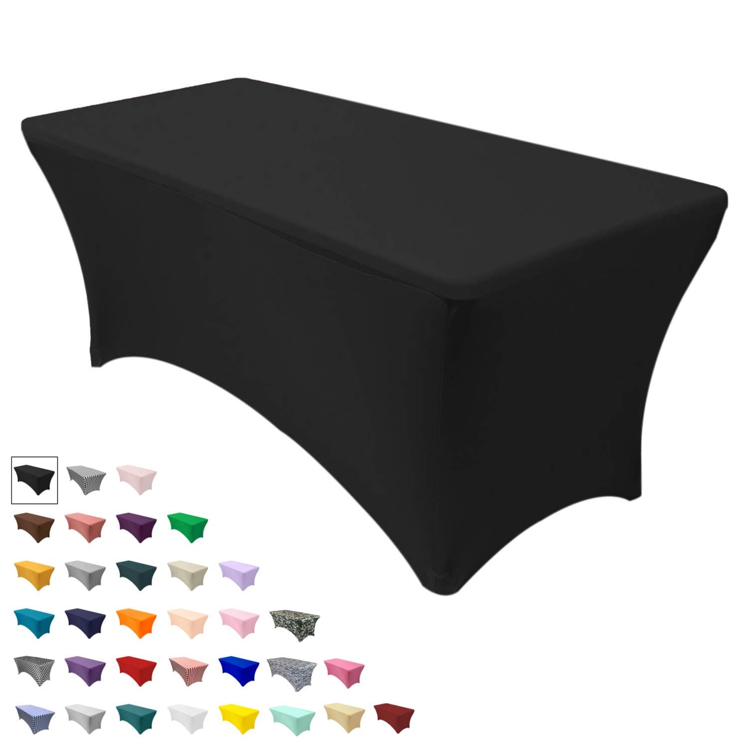Rectangular Spandex Tablecloth 6ft Fitted Wedding Event Patio Decorations Elastic Fabric Stretch Cover for Folding Table (Black)