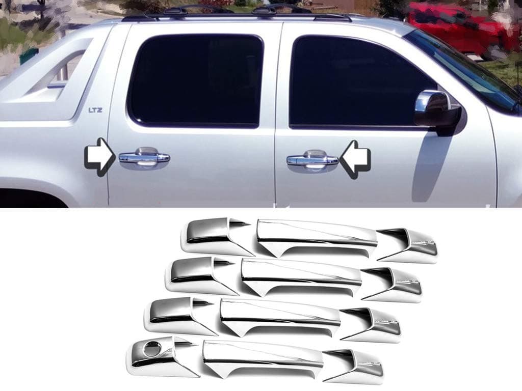 Chrome 4 Door Handle Covers w/o Passenger Key Hole Compatible with 07-13 Chevrolet Silverado / 07-14 Chevrolet Avalanche/Suburban/Tahoe/GMC Sierra/Yukon&Yukon XL/Cadillac Escalade