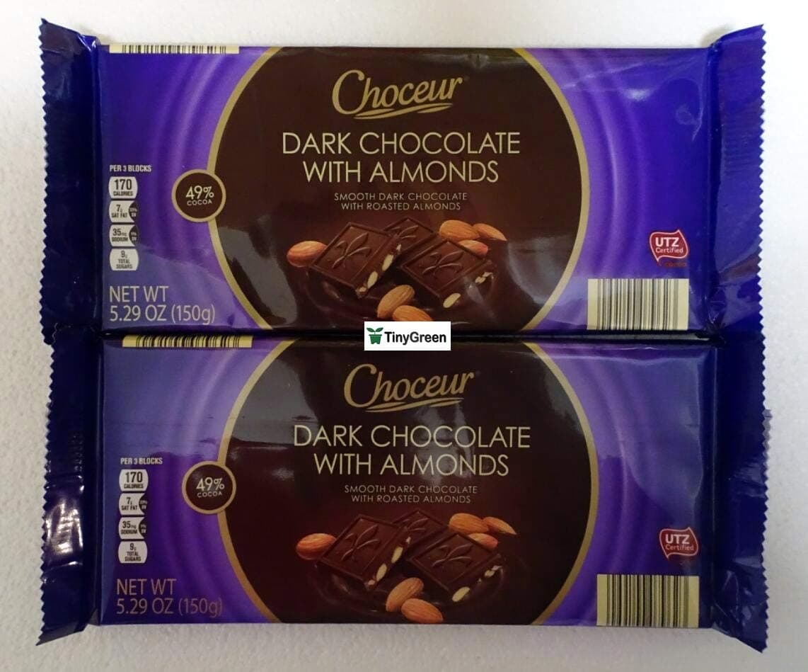 Choceur Dark Chocolate with Almonds Smooth Dark Chocolate with Roasted Almonds 49% Cocoa 5.29oz 150g (Pack of Two)