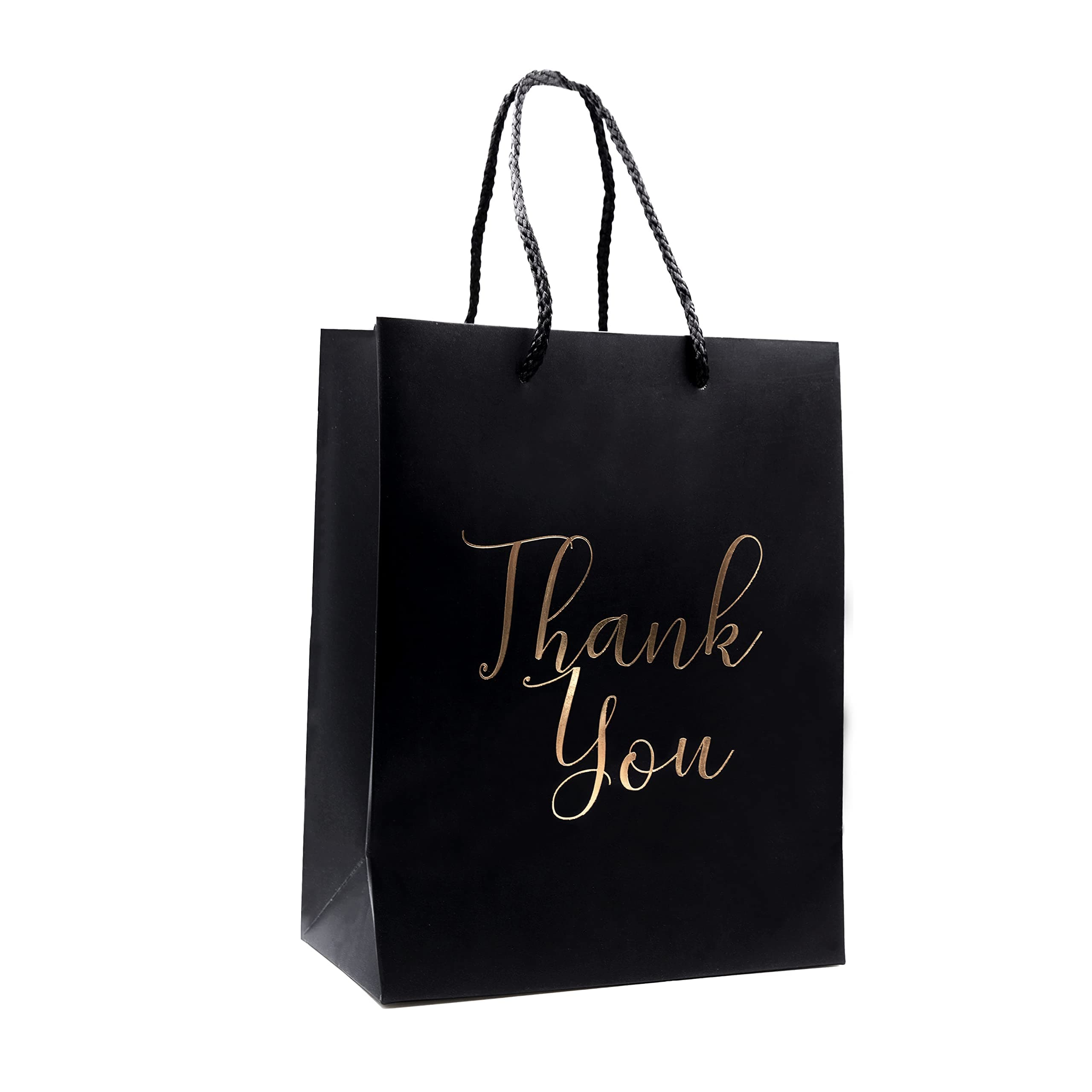 Thank You Gift Bags - 12-Pack Elegant Paper Favor Gift Bags with ‘’Thank You’’ in Gold Foil Printed Letters - Perfect for Birthday Party, Wedding Party, Baby Shower, Funeral 4"x 7"x 9" - Matt