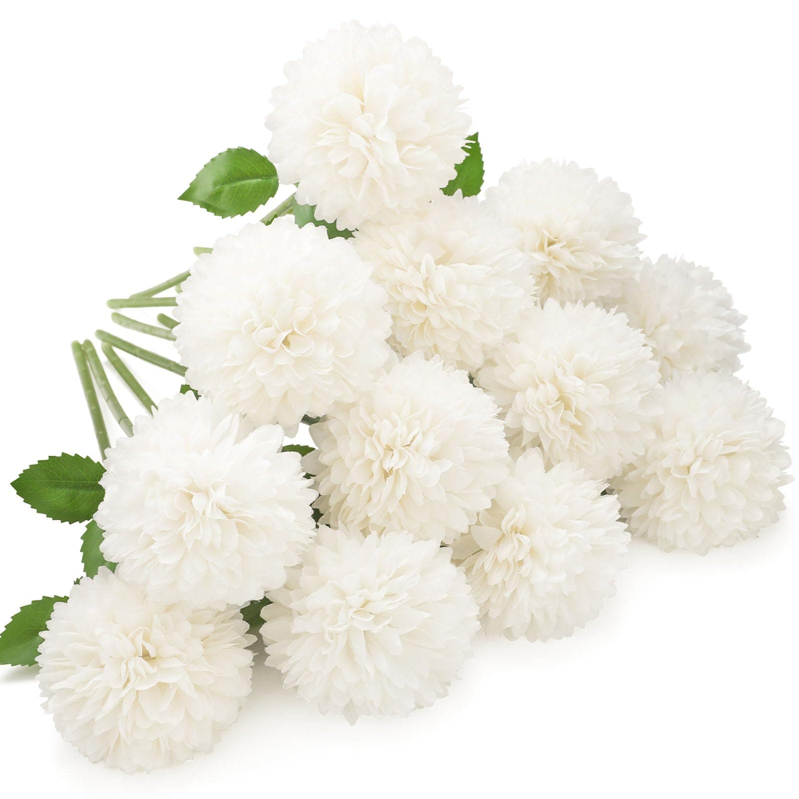 Floweroyal 12pcs Artificial Chrysanthemum Ball Flowers Silk Hydrangea Bridal Wedding Bouquet for Home Garden Party Office Coffee House Decoration (Cream White)