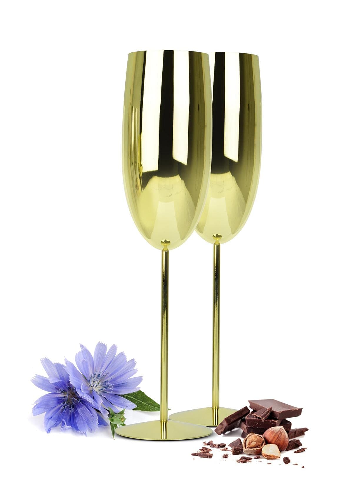 Sendez 2 Champagne Flutes 270 ml Stainless Steel Gold Champagne Flutes Champagne Glass Prosecco Glass