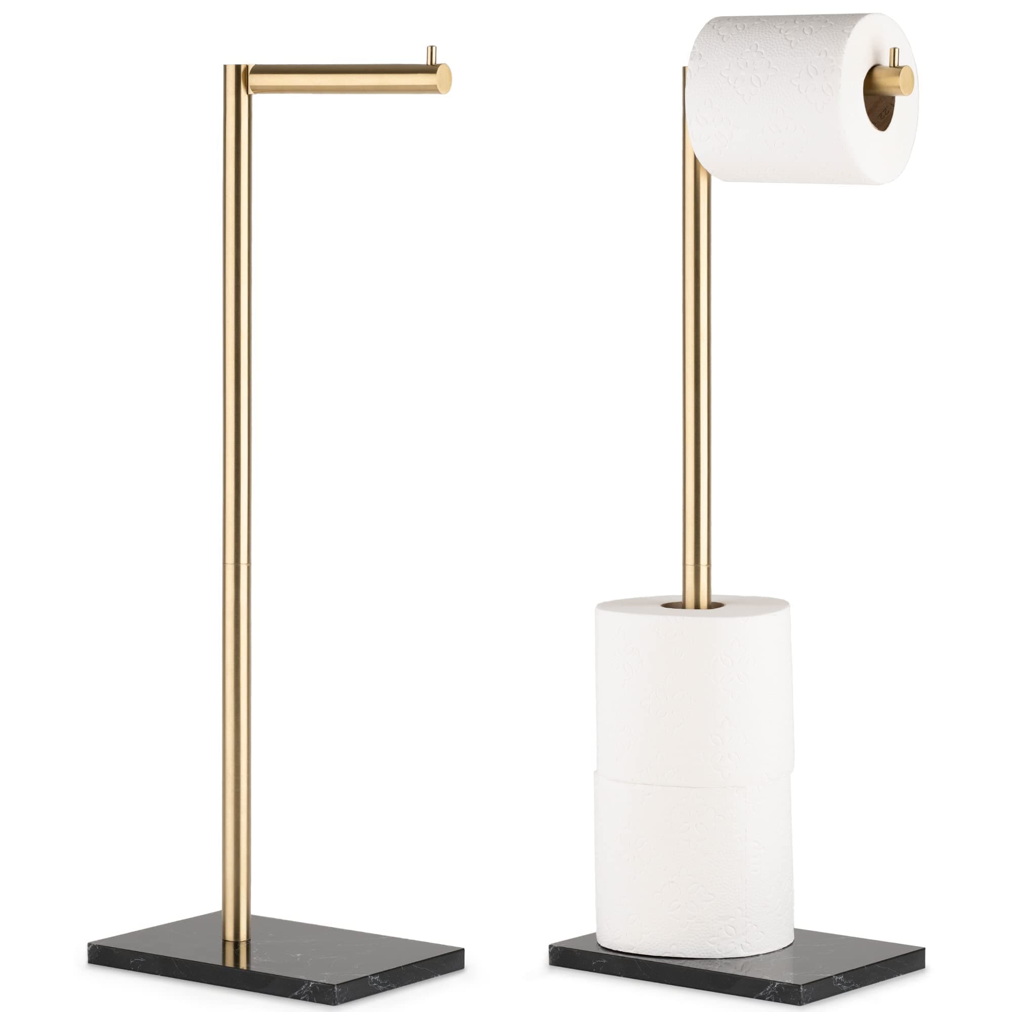 MARMOLUX ACC Free Standing Gold Toilet Paper Holder Stand with Black Marble Base and Storage | 4 Jumbo Roll Bathroom Hardware Toilet Tissue Organizer | Stainless Steel Bathroom Decor Accessory