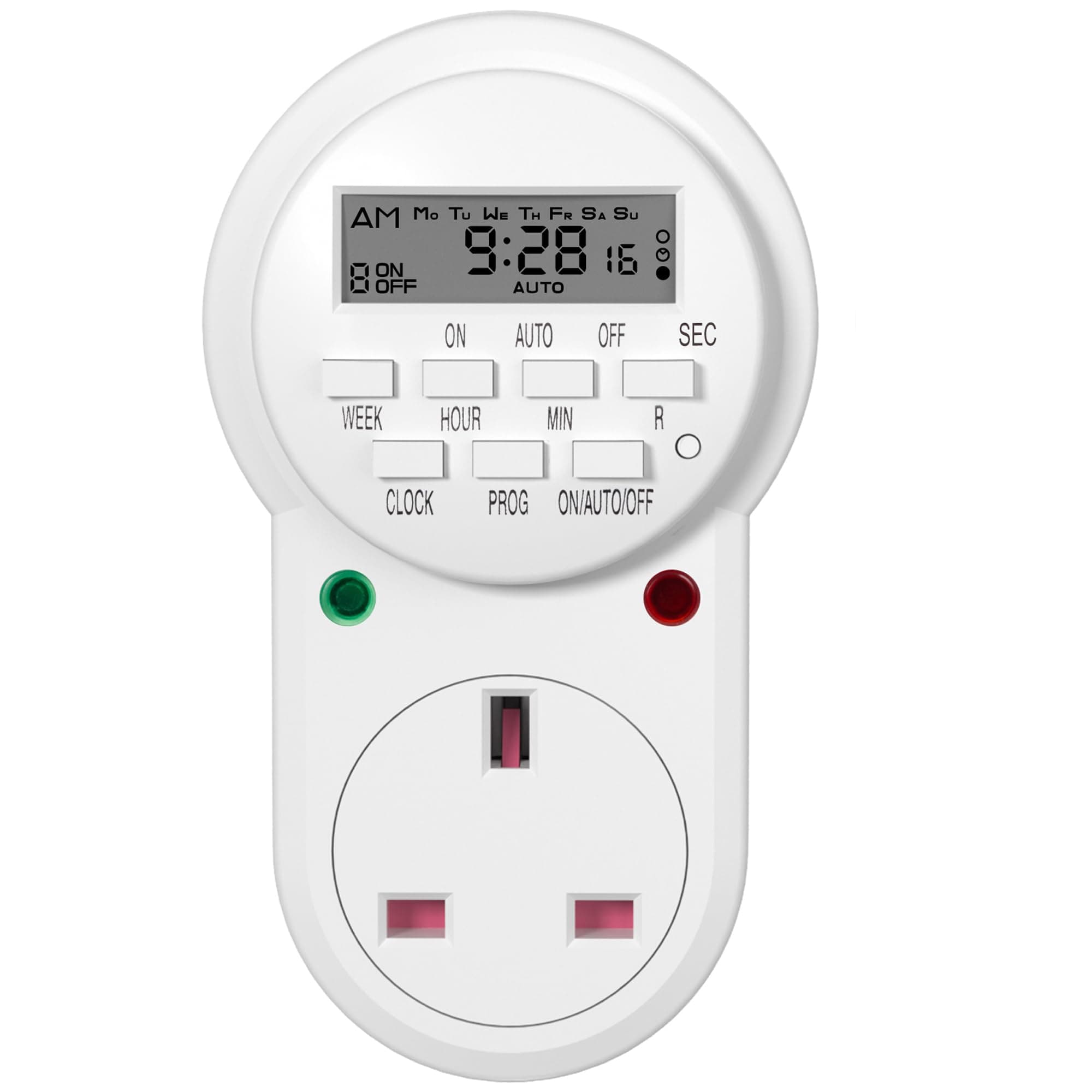 HBN Weekly Programmable Electronic Digital Mains Plug-in Timer Socket with LCD Display 24 Hours / 7 Day with 9 On-Off Programs, (13A/3120W,1 Pack)