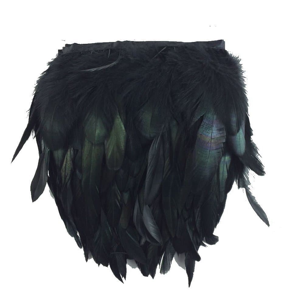 KOLIGHT Pack of 2 Yards Natural Rooster Hackle Feather Trim Fringe 5-7" in Width DIY Decoration (Black)