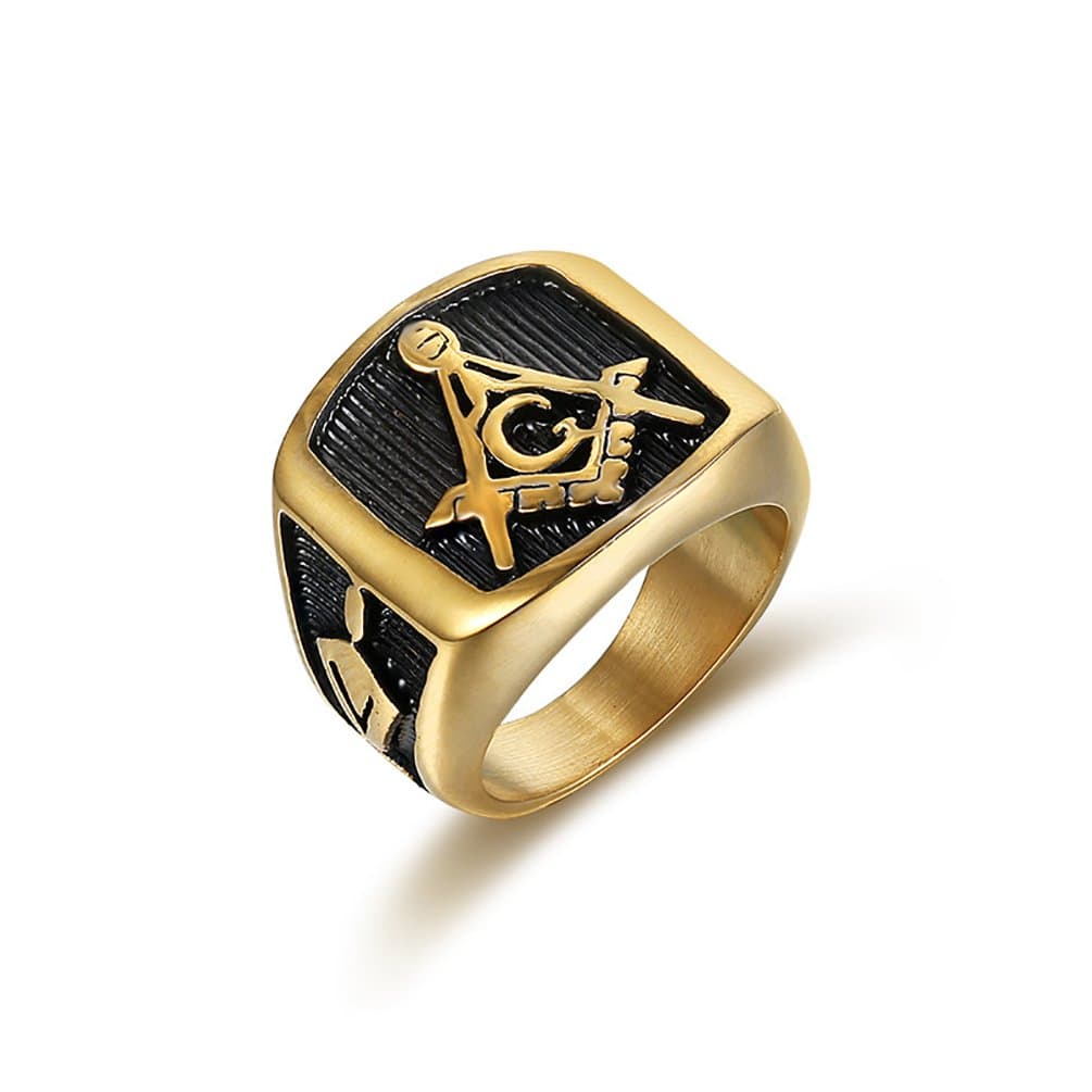 Men's Gold Stainless Steel Domineering Vintage Freemason Masonic Ring Size Z