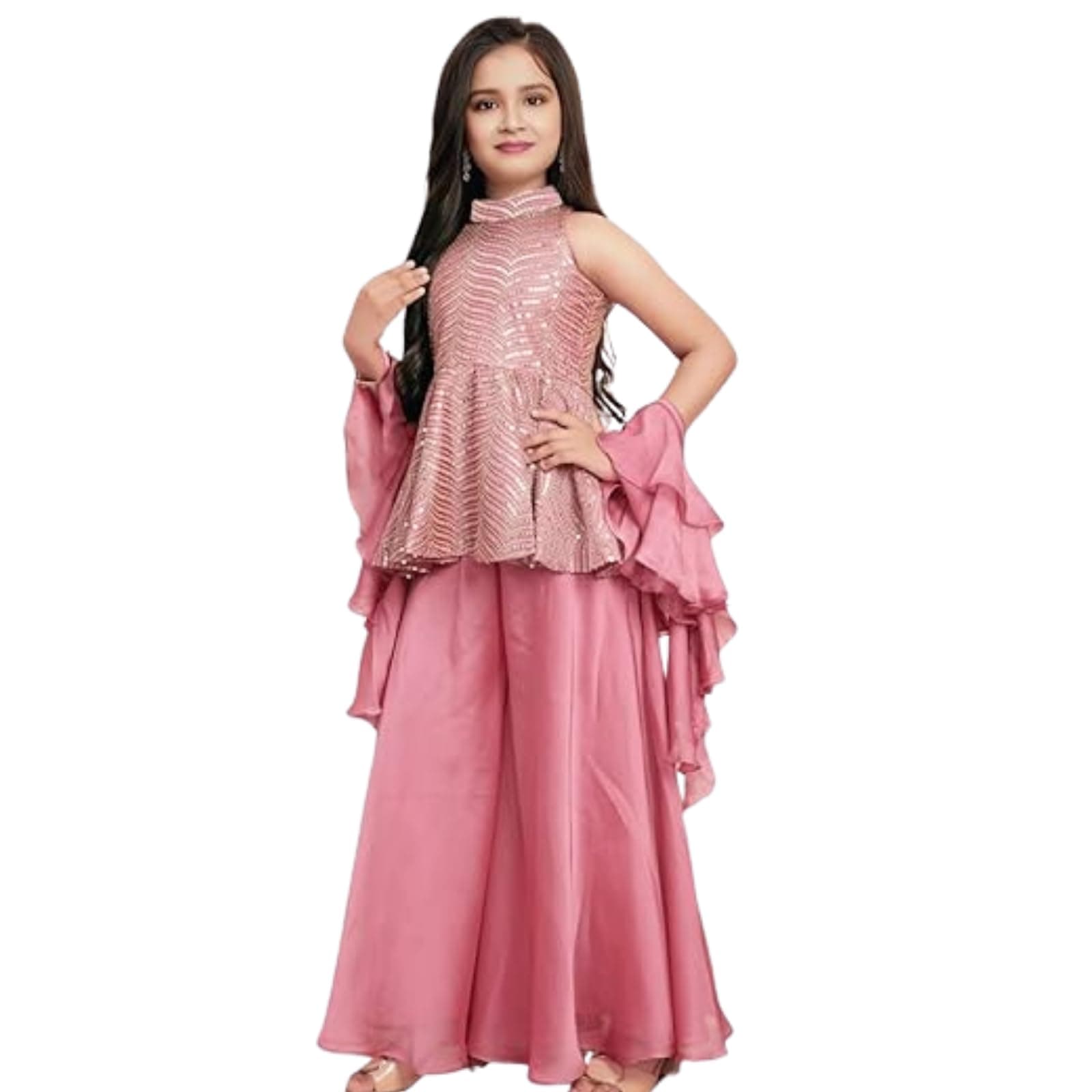 Girls Embroidered Kurta Palazzos & Dupatta Set/Indian Blouse with Palazzo Set/Ethnic Wear Dress For Kids