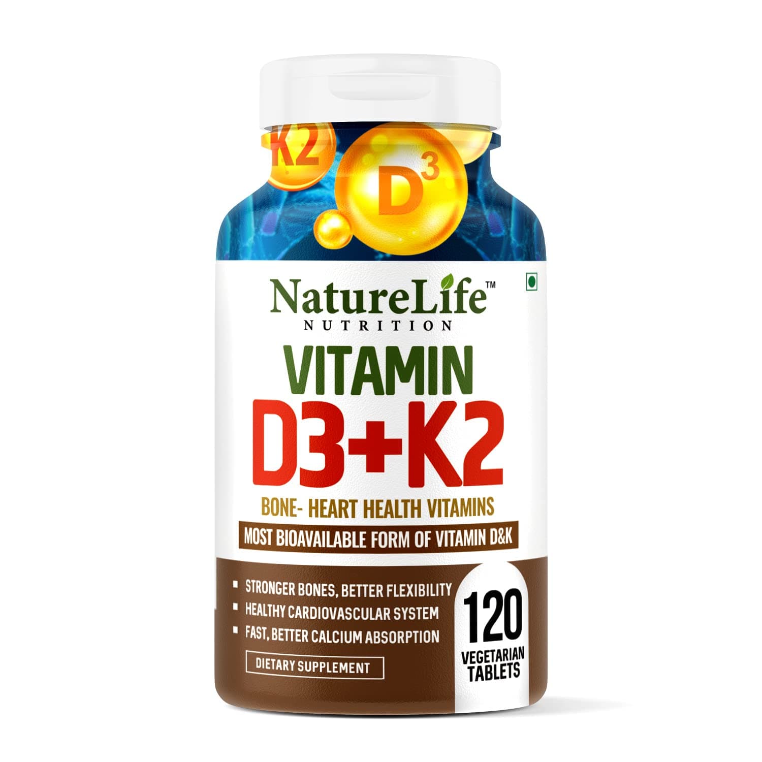Nature Life Nutrition D3 k2 |120 Veg Tablet| Bone Health, Cardiovascular & Immunity | Daily Use for Men & Women