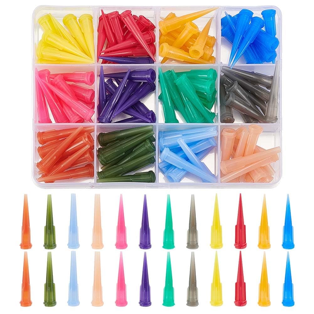 BENECREAT 120Pcs Blunt Plastic Tapered Tip Plastic Dispensing Needle Tips with 12 Mixed Size for Refilling Glue Fluid Precisely (12GA/13GA/14GA/ 15GA/16GA/18GA/ 20GA/21GA/22GA/ 23GA/25GA/27GA)