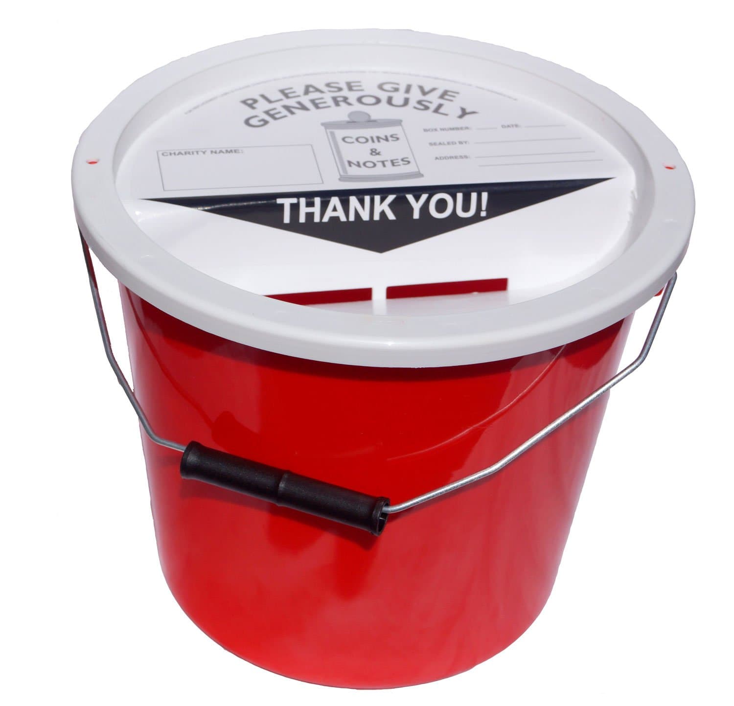 Charity Money Collection Bucket with Lid (5.7 litres) - Red