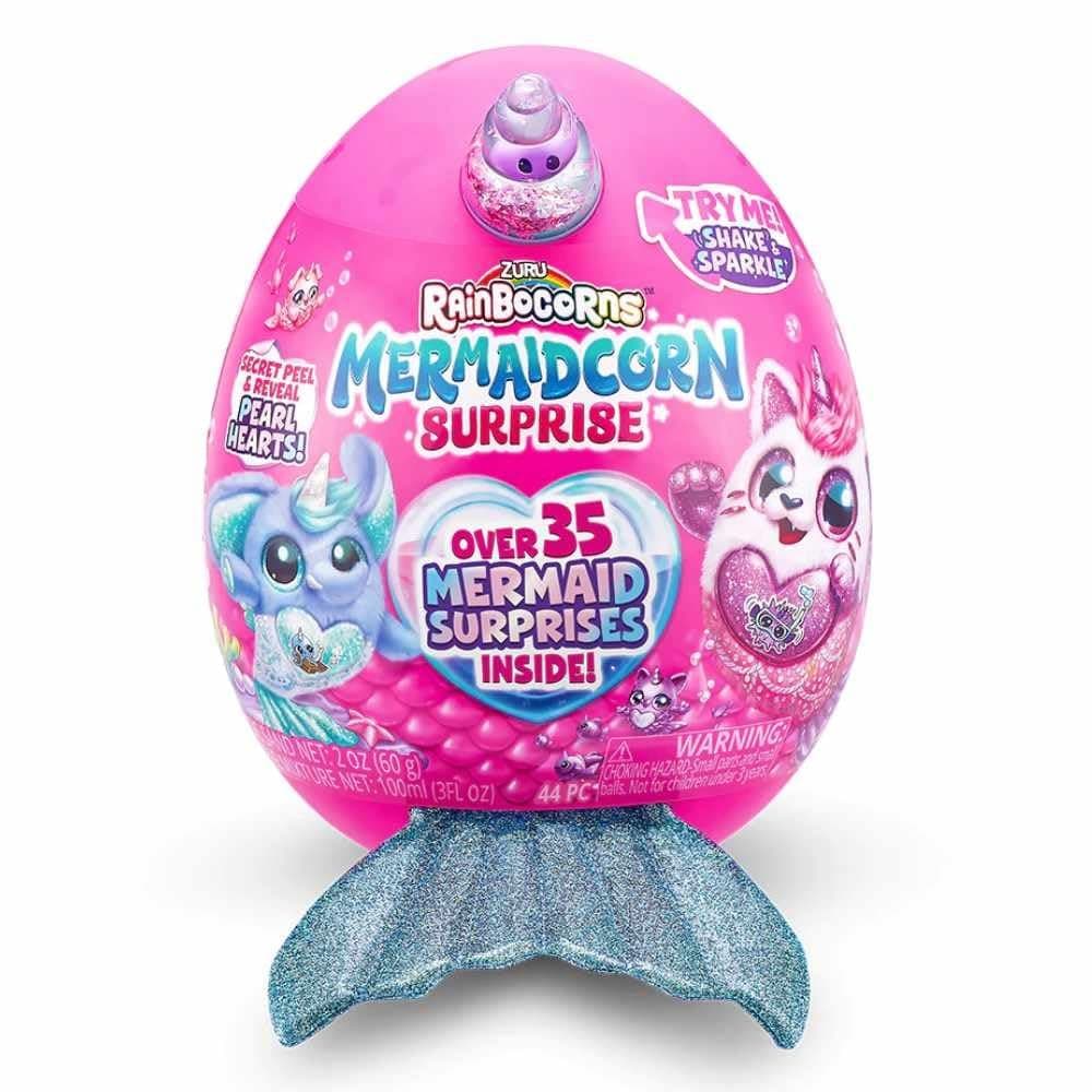 Rainbocorns Mermaidcorn (Bunny) by ZURU, Collectible Plush, Mermaid Surprises, Cuddle Plush Stuffed Animal, Surprise Egg, Stickers, Magic Sands & Bubble Mixture, Playing soft toys for Girls 3+ Up