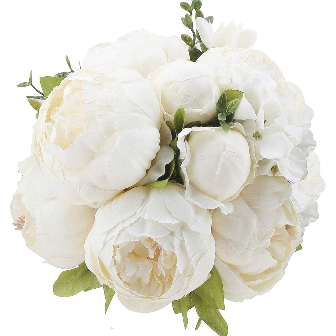Flojery Silk Peony Bouquet Vintage Artificial Peonies Flower for Home Wedding Party Decor (1pcs, White)