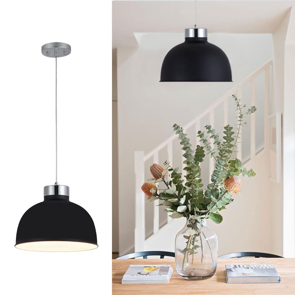 YUNJI Industrial Style 1-Light Pendant Light Adjustable Ceiling Light Fixture with Bowl Shape Shade for Living Room, Restaurant, Hotel, Matte Black