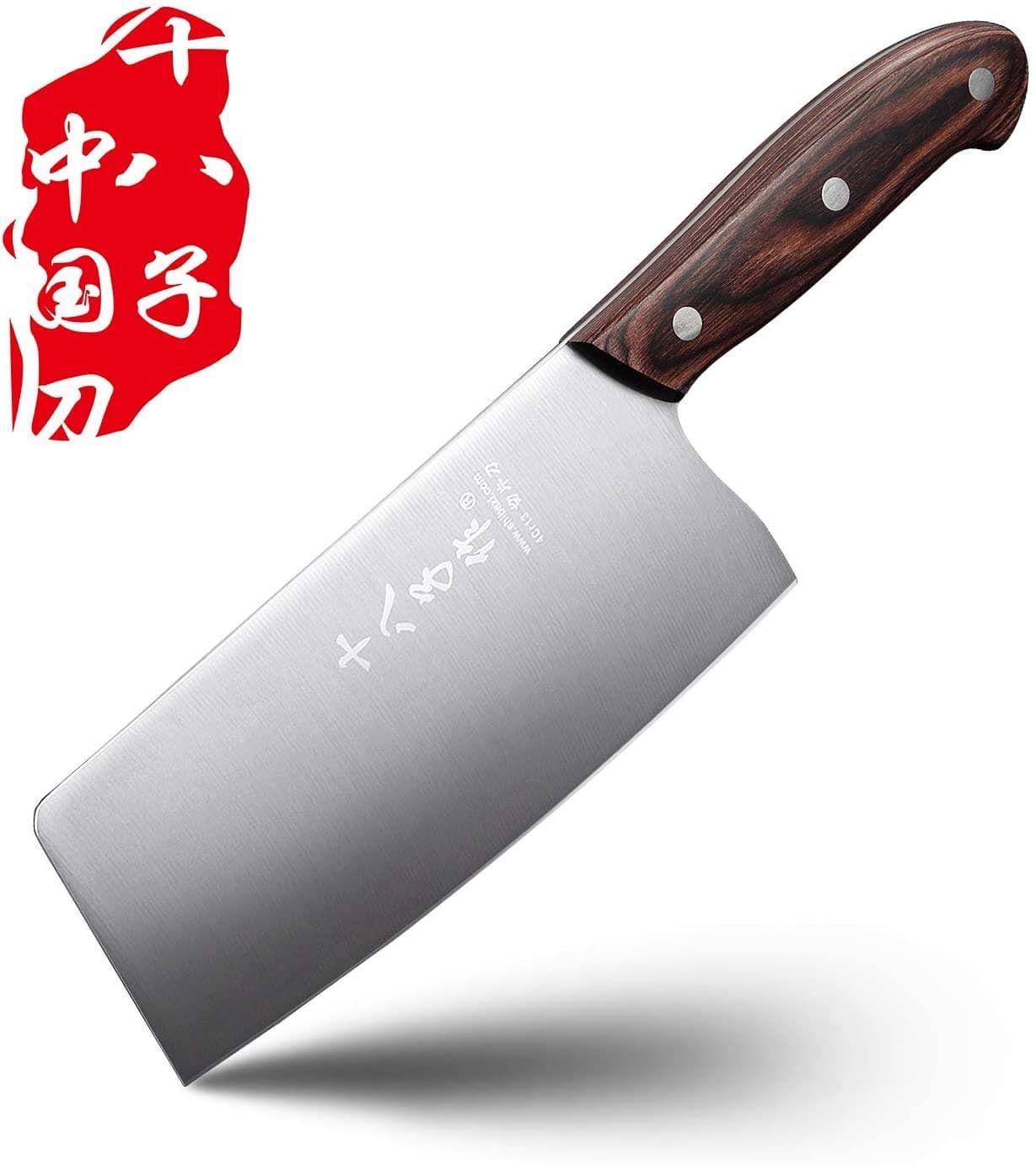 Chinese Meat Cleaver Knife 6.7-inch Meat Knife Stainless Steel Slicer Cleaver, Wooden Handle with Moderate Weight
