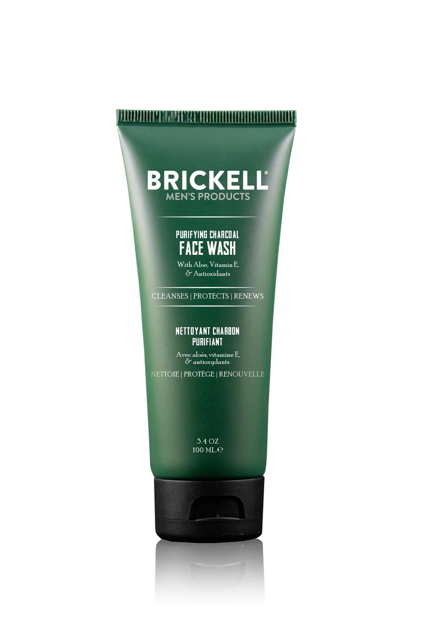 Brickell Men's Products Purifying Charcoal Face Wash for Men, Natural and Organic Daily Facial Cleanser, 3.4 Ounce, Scented (Peppermint, 3.4 Ounce)