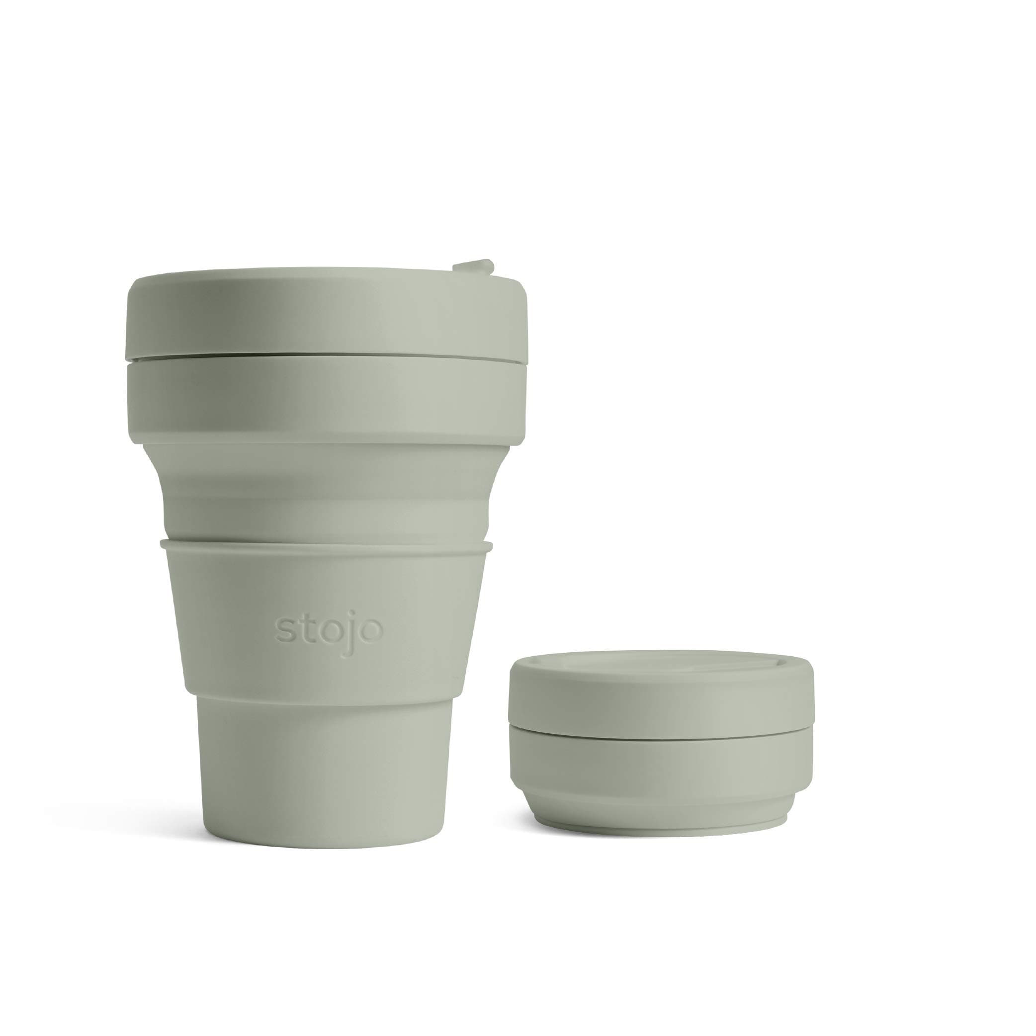 STOJO On-The-Go Collapsible Coffee Cup | Reusable, Silicone, Pocket Size Travel Cup - Brooklyn Collection, Sage, 8oz / 237ml