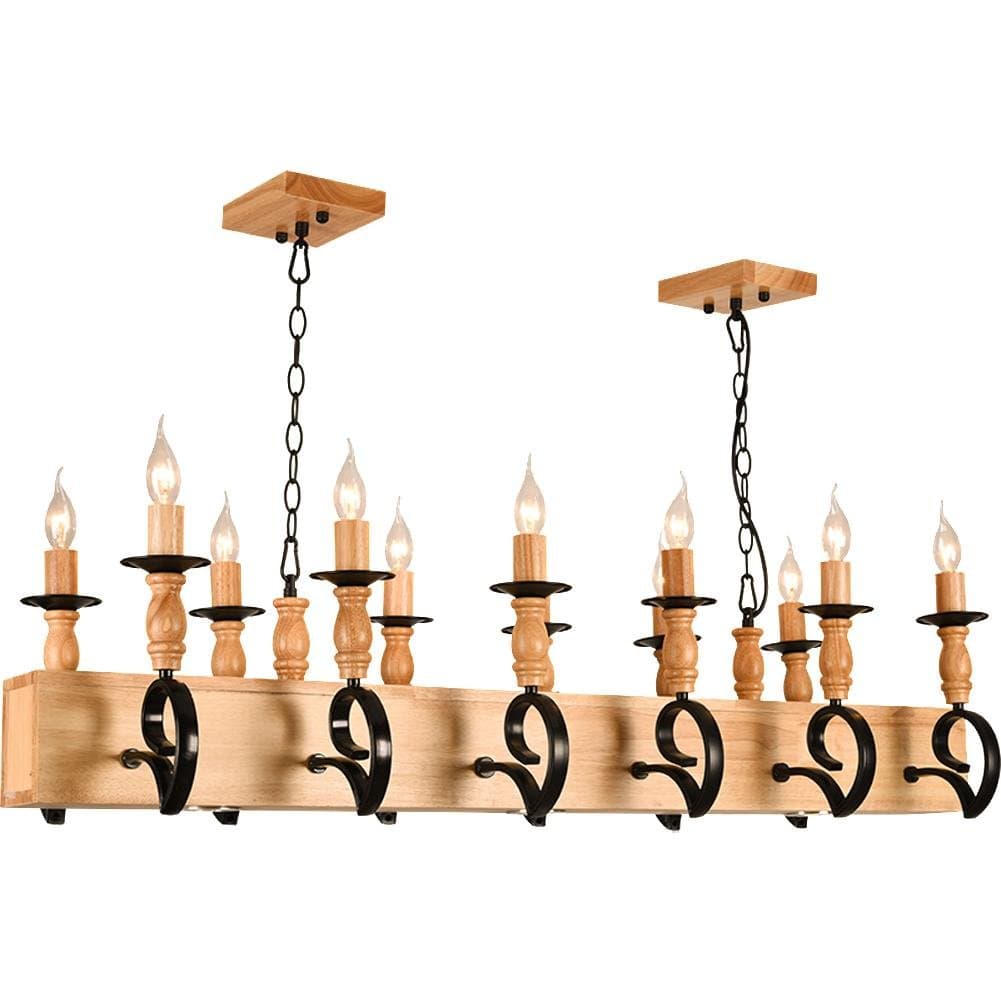 BJVB Wooden Modern Furniture pair of ceiling Plate Coffin Wooden Candle Chandeliers (12) L120CM*H40CM