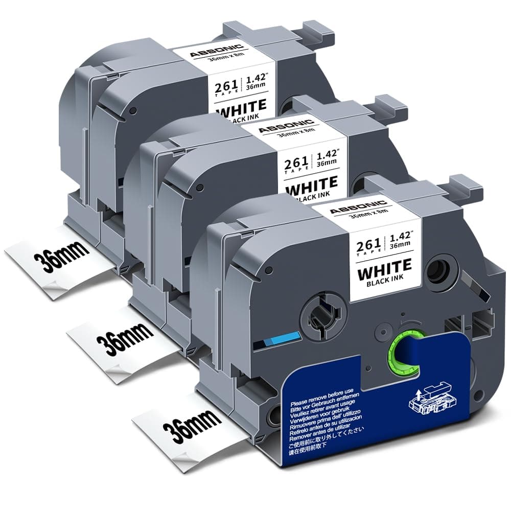 Absonic 3-Pack 36mm Black on White Label Tape Compatible for Brother Tze-261 Tz-261 Tze261 Tz261 1-1/2'' P Touch Tz Tze 36mm Laminated White Label Tape for PT-P910BT PT3600 PT9600 PT9700PC Label Maker