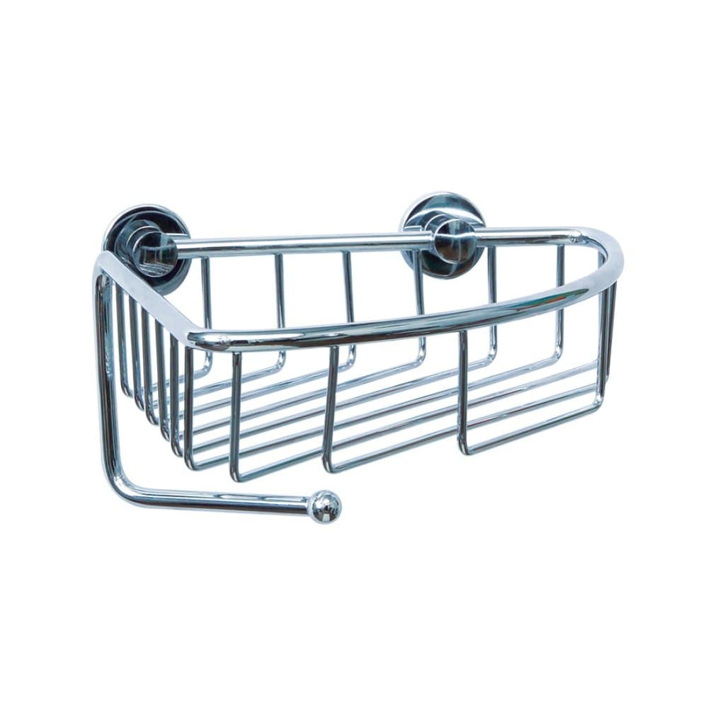 tesa Nie Wieder Bohren DK110 Draad Corner Single Basket Shelf for Shower Solid Brass High-Gloss with Never Drill Again Special Attachment Technique - Chrome-Plated