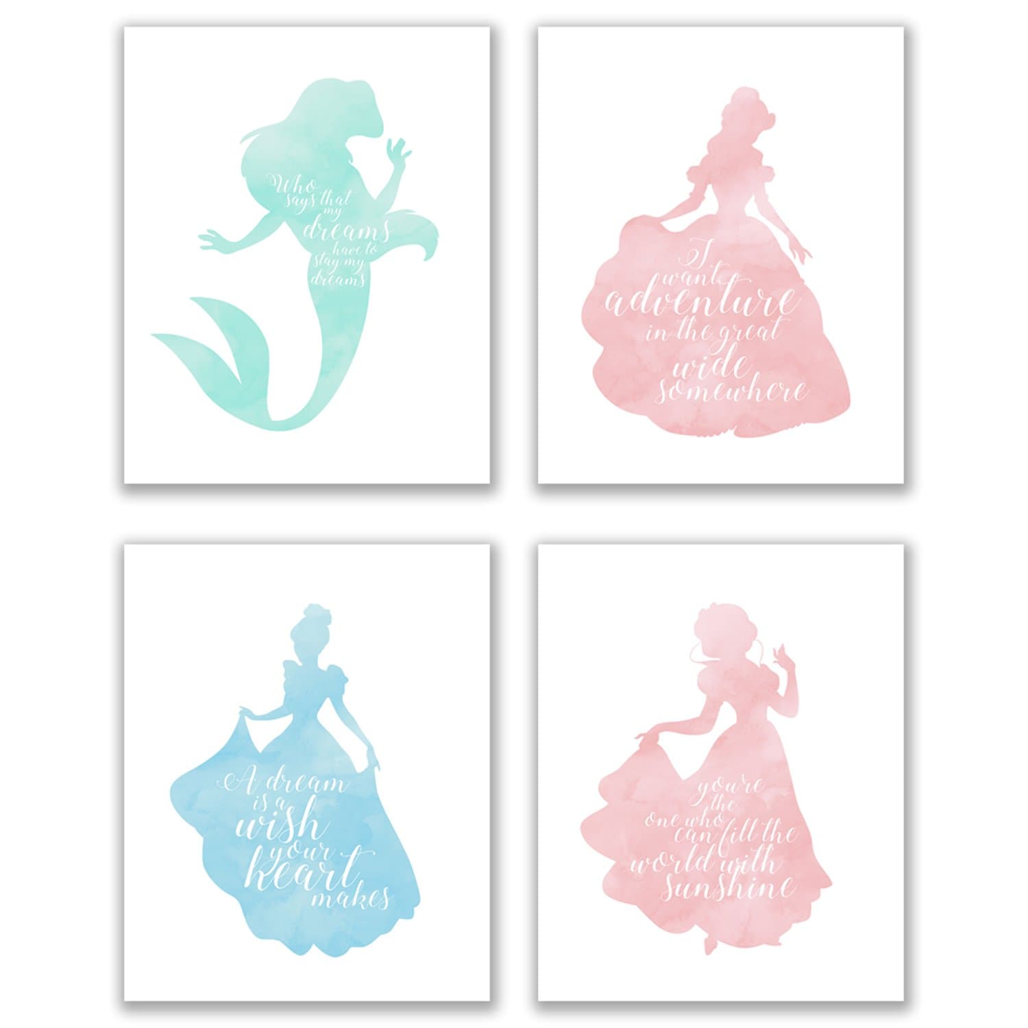 Summit Designs Disney Princess Inspirational Quotes - Set of 4 (8x10) Poster Photos - Cinderella Snow White Belle Ariel