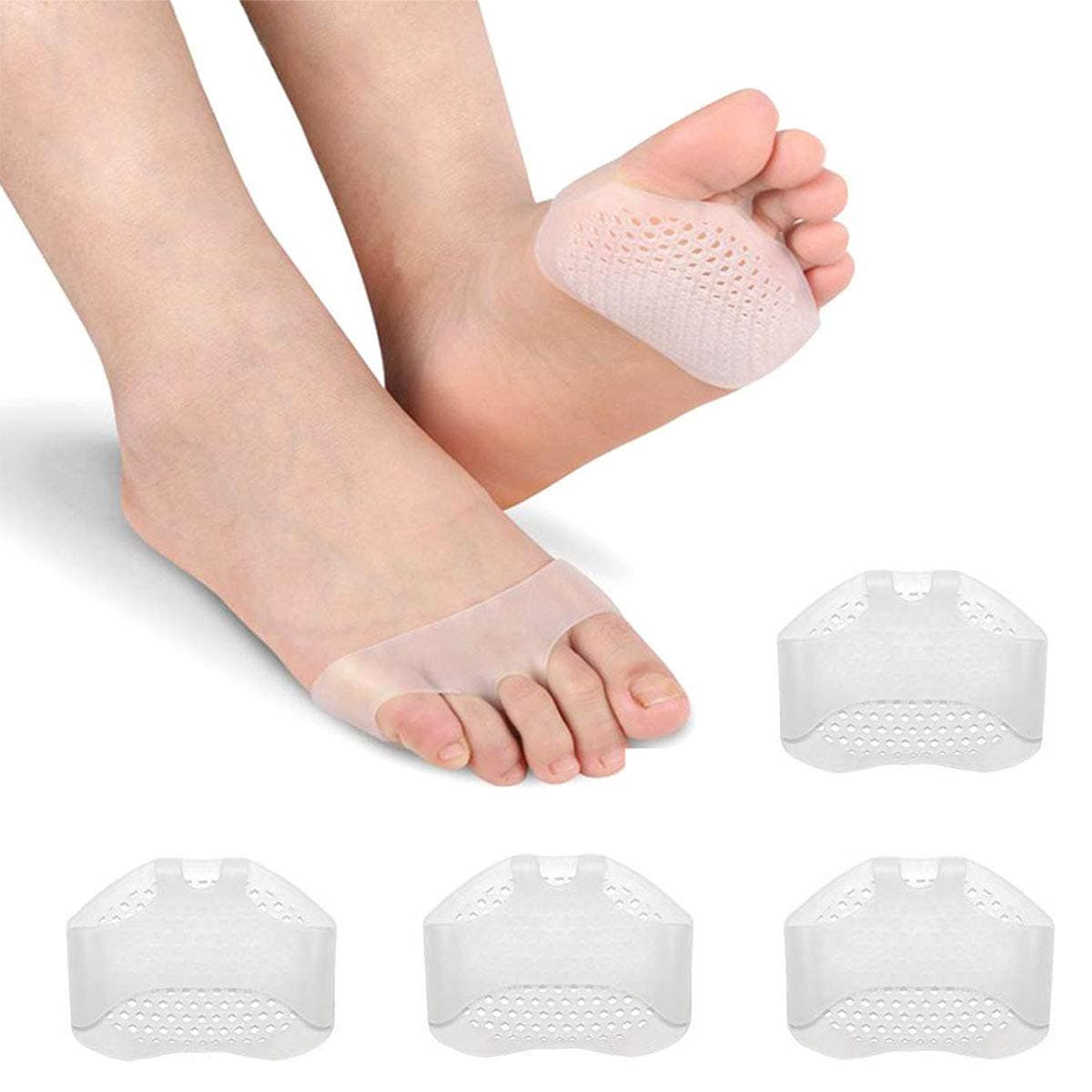 Metatarsal Pads Ball of Foot Cushions- Forefoot Pads (4PCS) Metatarsal Cushion for Mortons Neuroma Metatarsal Foot Pads Soft Forefoot Cushion Gel Sesamoiditis Pads Forefoot Cushioning for Women Men