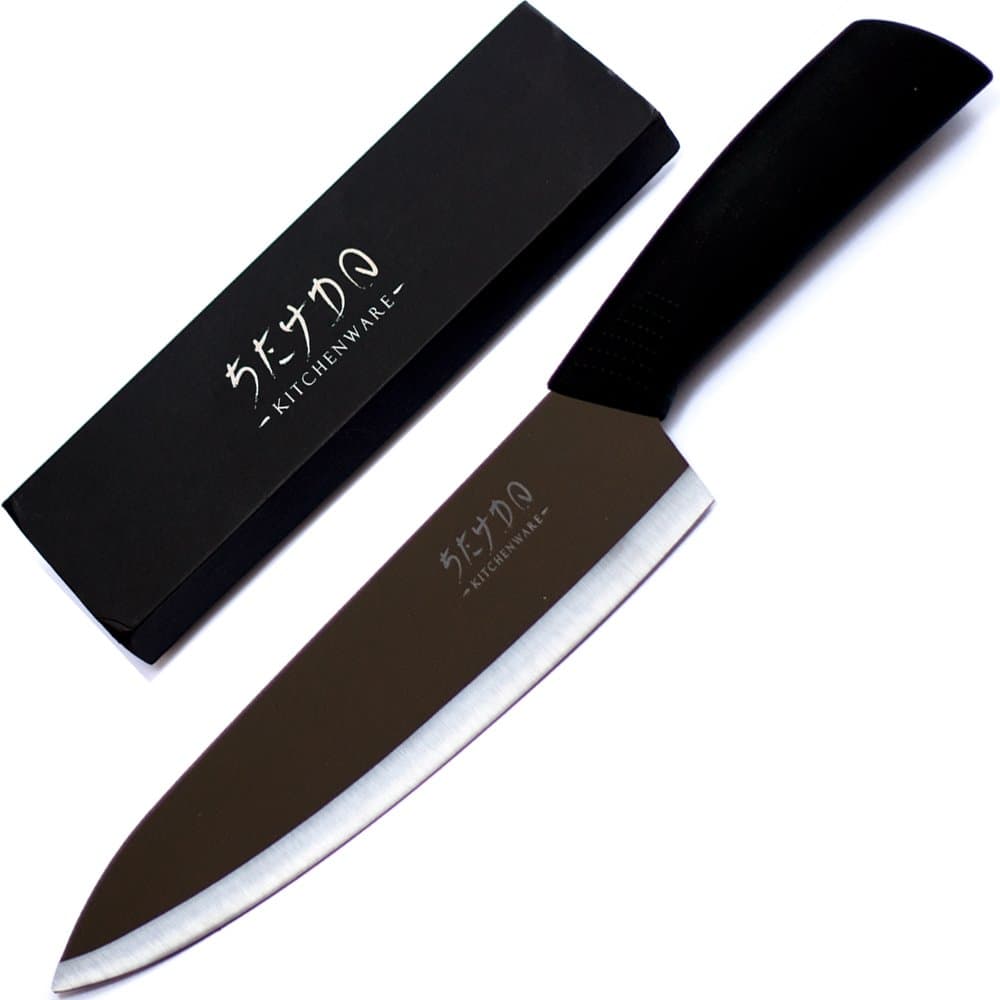 Seydo 8 inch Professional Ceramic chef knife black with mirror finish + free fruit knife and peeler set