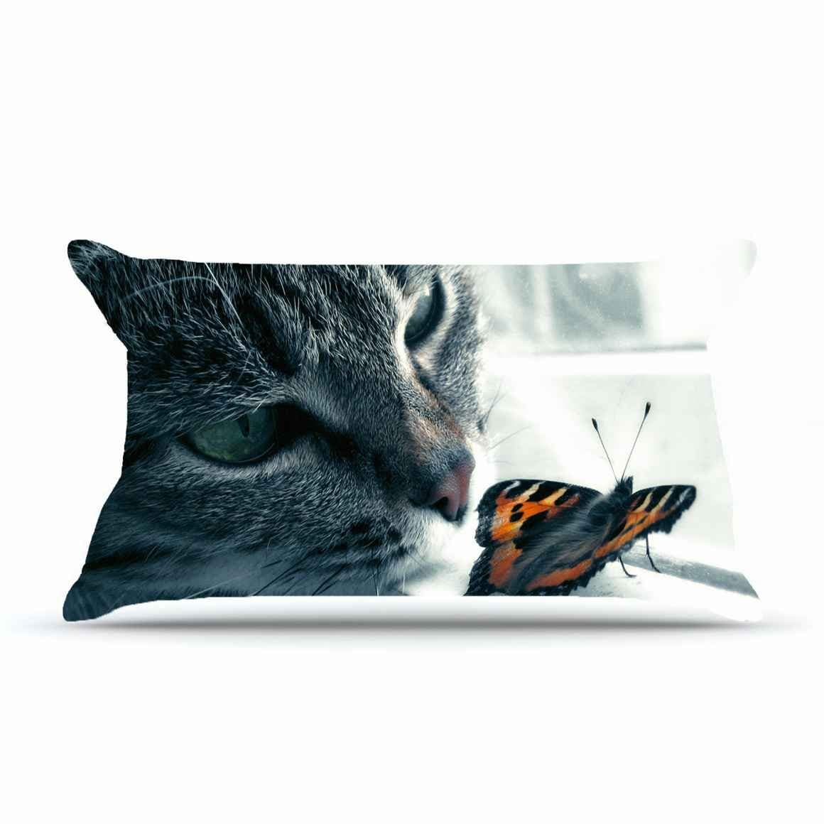 Hubery King Size 20X36 PillowCase Inches Cotton Pillowcases Decorative Pillow Cover with Hidden Zipper Decor Cushion Covers - Animals Cat butterfly For Sofa