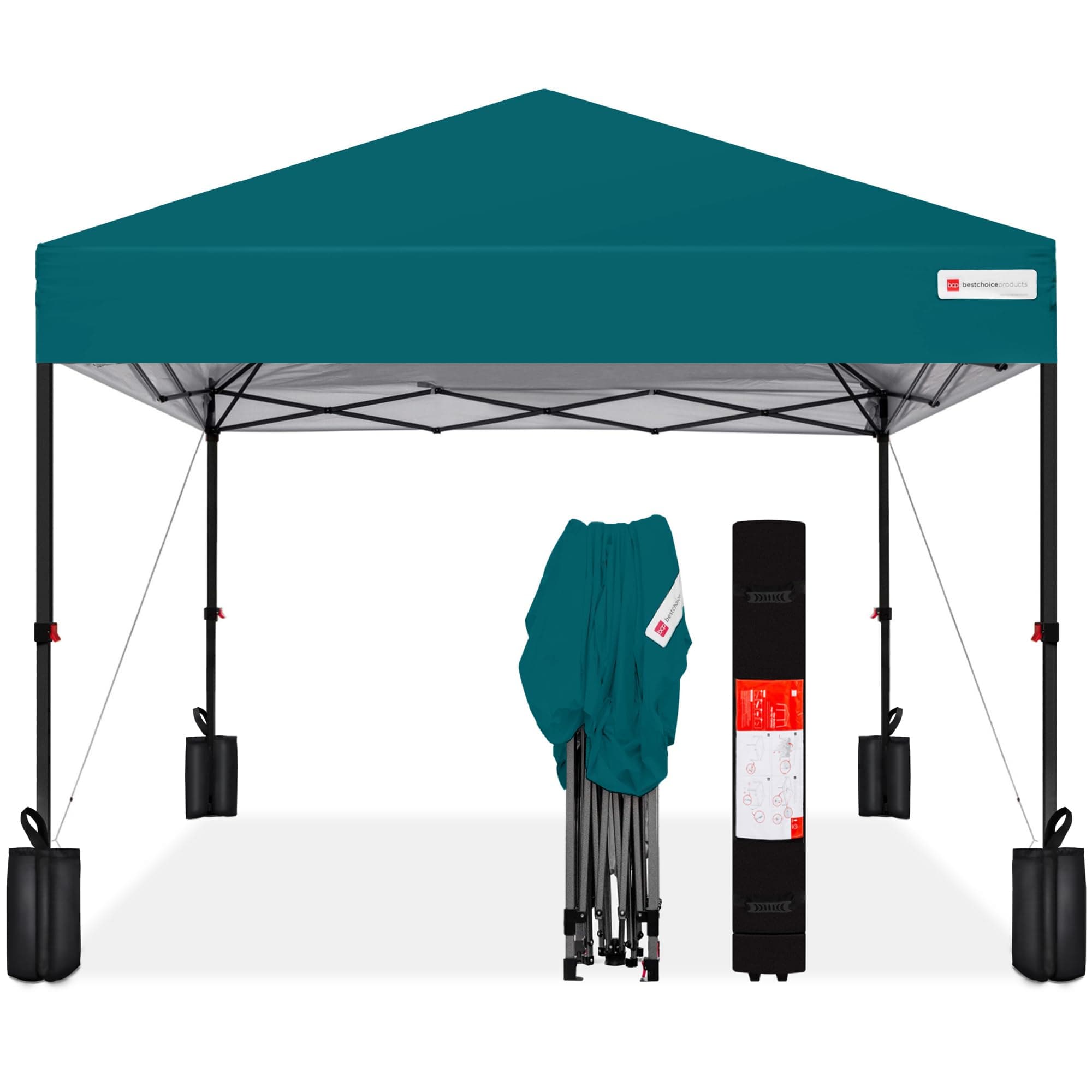 Best Choice Products 10x10ft Pop Up Canopy Tent, Outdoor Shade, 1 Person 1 Minute Set Up, Carry Case, 4 Weight Bags - Cerulean