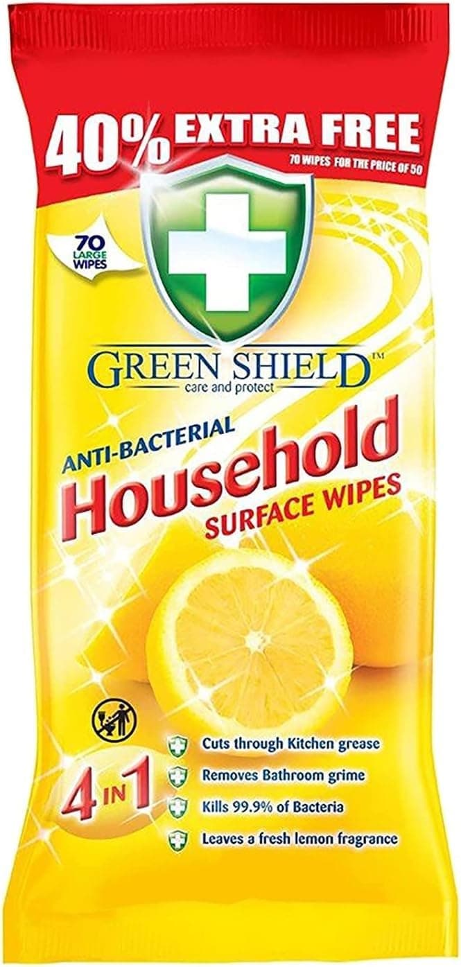 Large Antibacterial Household Surface Cleaning Wipes, Lemon, 70 Count