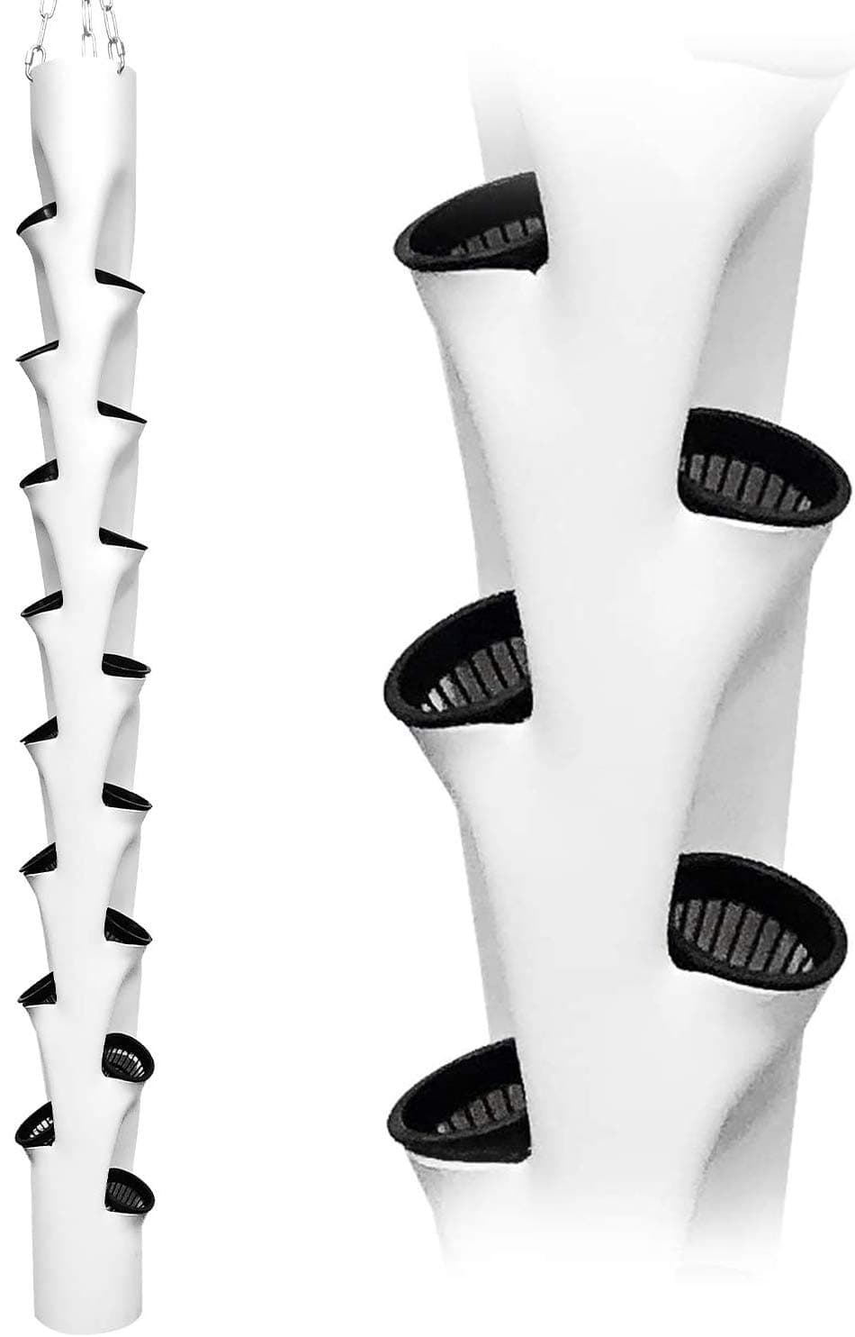 PVC Vertical Grow Tower Add-on for Hydroponics, Aeroponics, Aquaponics System + 2" Net Pots + Adjustable Steel Hanging Chain Made in USA (4-Feet (16 Holes), PVC Natural White)