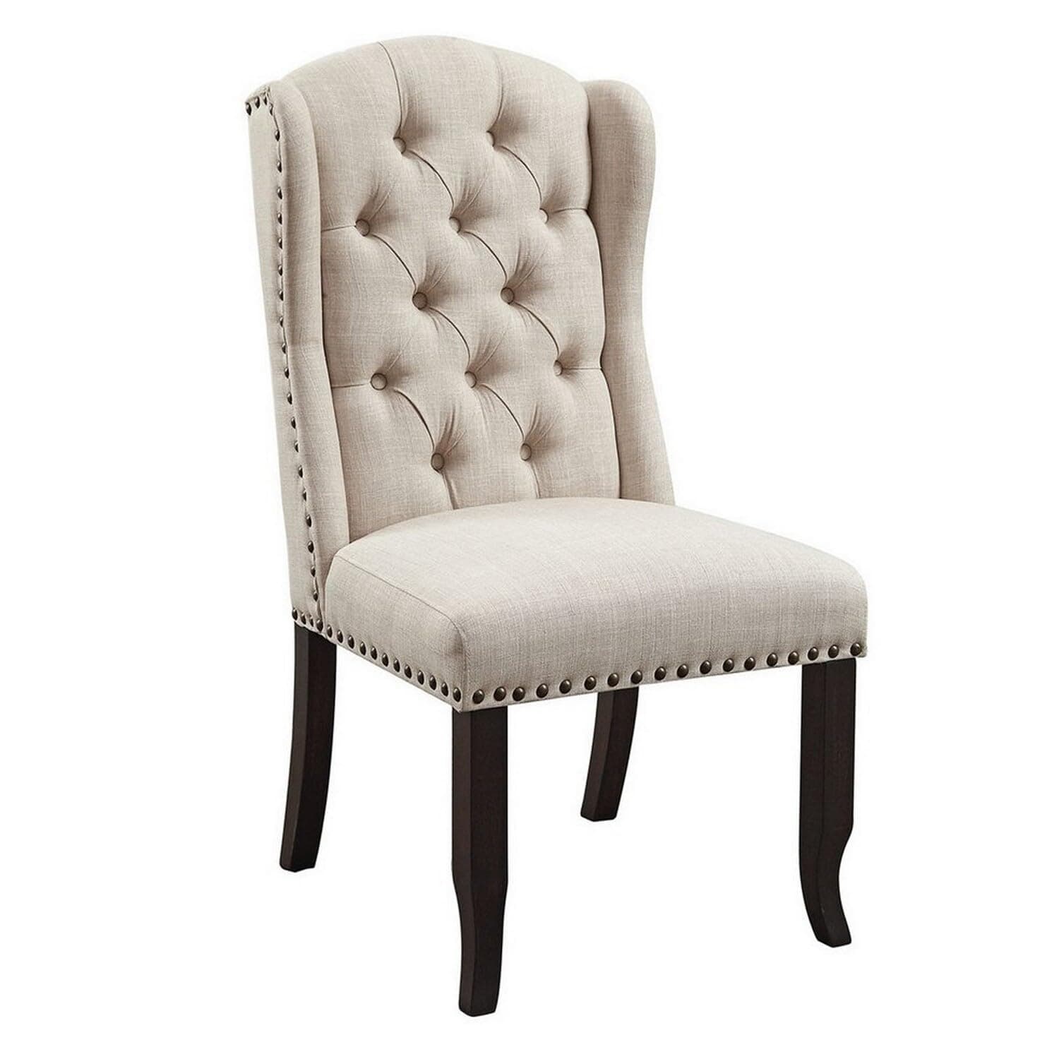 Benjara Upholstered Side Chair with Wing Back Design, Set of Two, Black and Ivory
