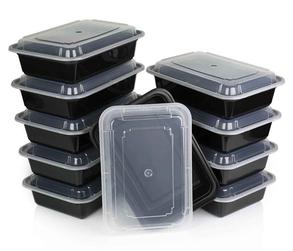 6-pack Microwavable Food Container with Lid Bento Box, Black,