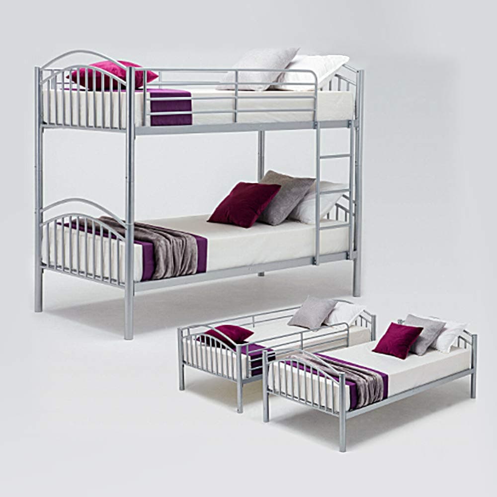 3FT Single Metal Bunk Bed Frame, 2-Storey 2 Sleepers Bed Frame Bunk Bed Can be Used as TWO Single Beds Bedroom Dorm Apartment for Adults Children Teenagers Twins(Sliver)