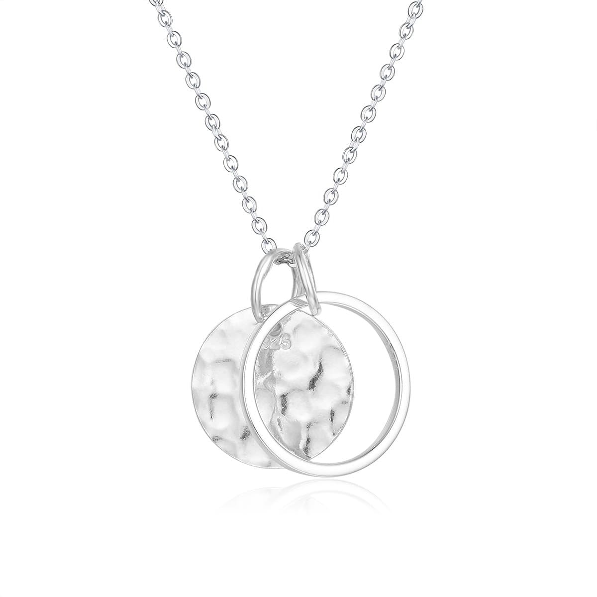Sterling Silver Hammered Disc Karma Circle Pendant with 18'' Necklace Chain Fine Jewelry