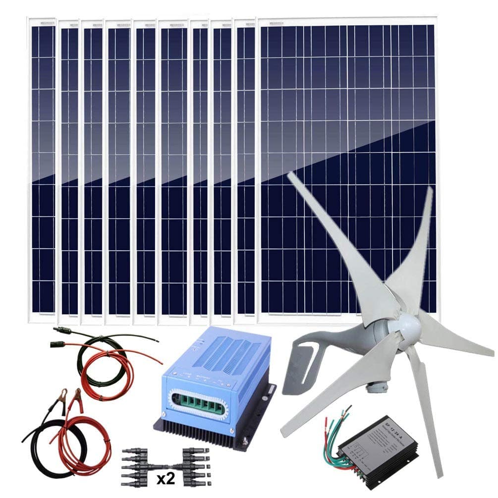 1400W 12V 24V Wind Solar Power System : 10 pcs 100W Poly Solar Panels + 400W Wind Turbine Generator for Farm Home Cabine RV Off Grid