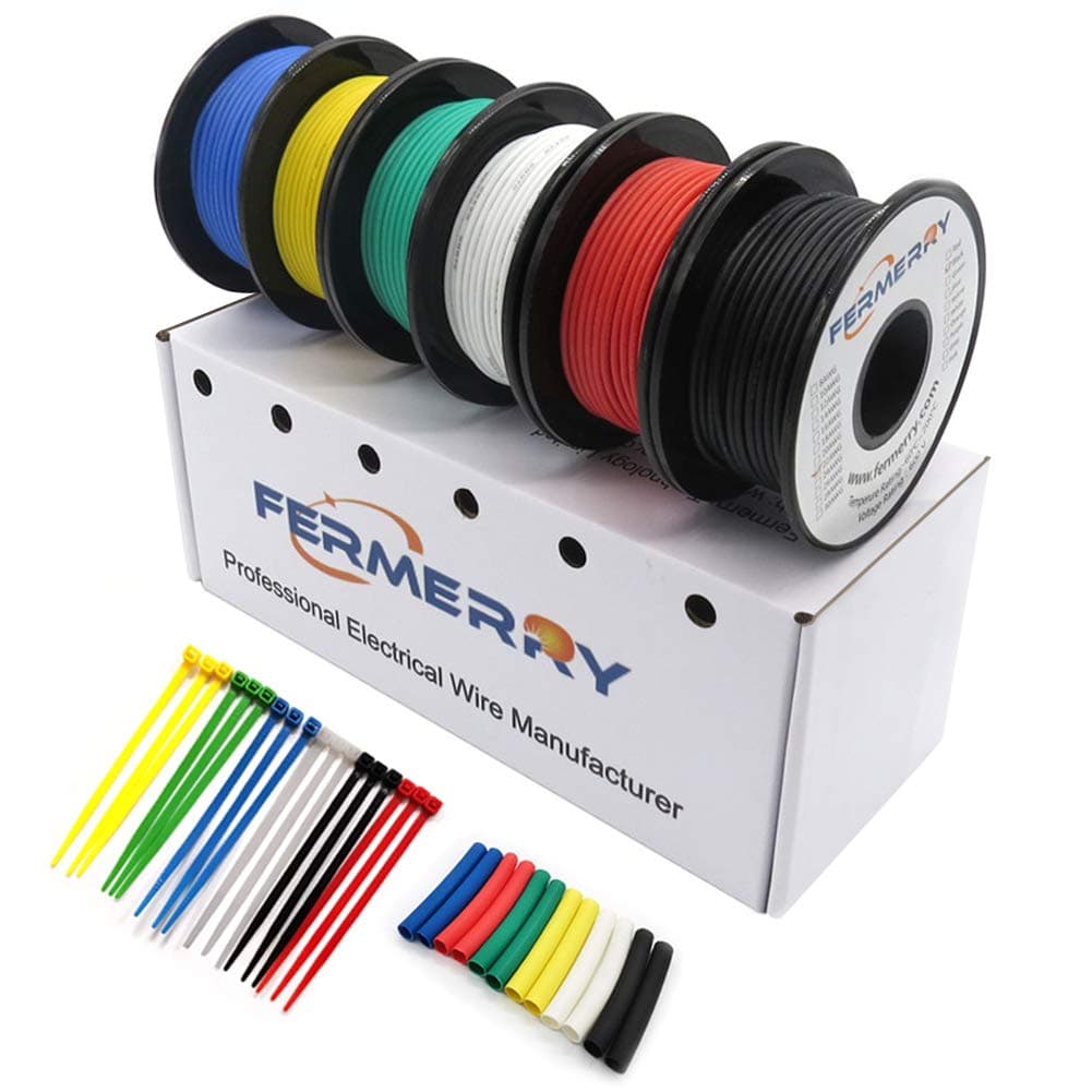 - Fermerry 30 AWG Stranded Wire Spool 25ft Each 6 Colors Flexible 30 Gauge Silicone Hook up Wire Kit Electrical Tinned Copper Wire