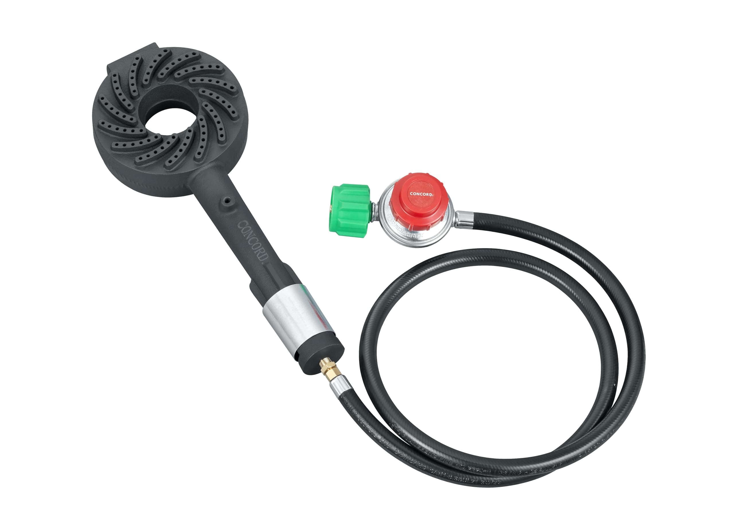 Concord Cyclone Mini Cast Iron High Pressure Burner Head with Top, Side, and Bottom Mounting Options. Single Propane Outdoor Burner Head (Burner Head with Regulator Hose)