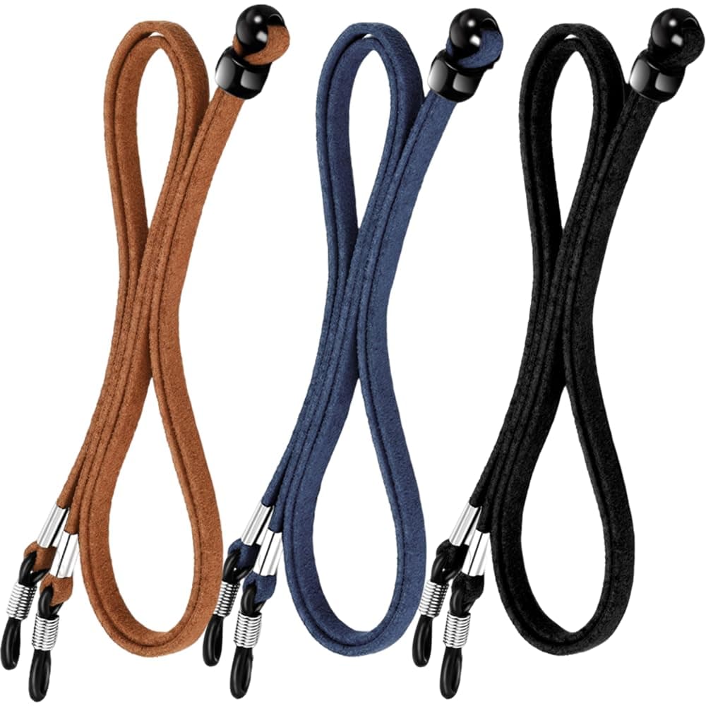 3 Pcs Unisex Glasses Straps- Universal Leather Eyeglass Chain Lanyard Non-Slip Glasses Straps Glasses Chain Adjustable Spectacle Neck Cord Glasses String Holder for Men and Women