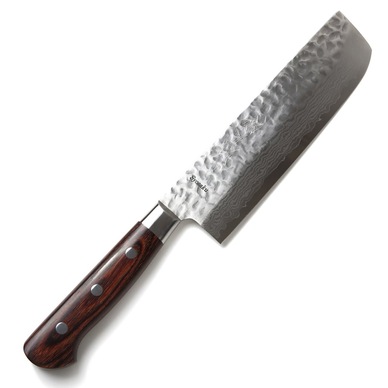 Japanese Vegetable Knife Hammered Damascus VG-10 16 Layer Mahogany Handle, Nakiri 6.3-inch (160mm)