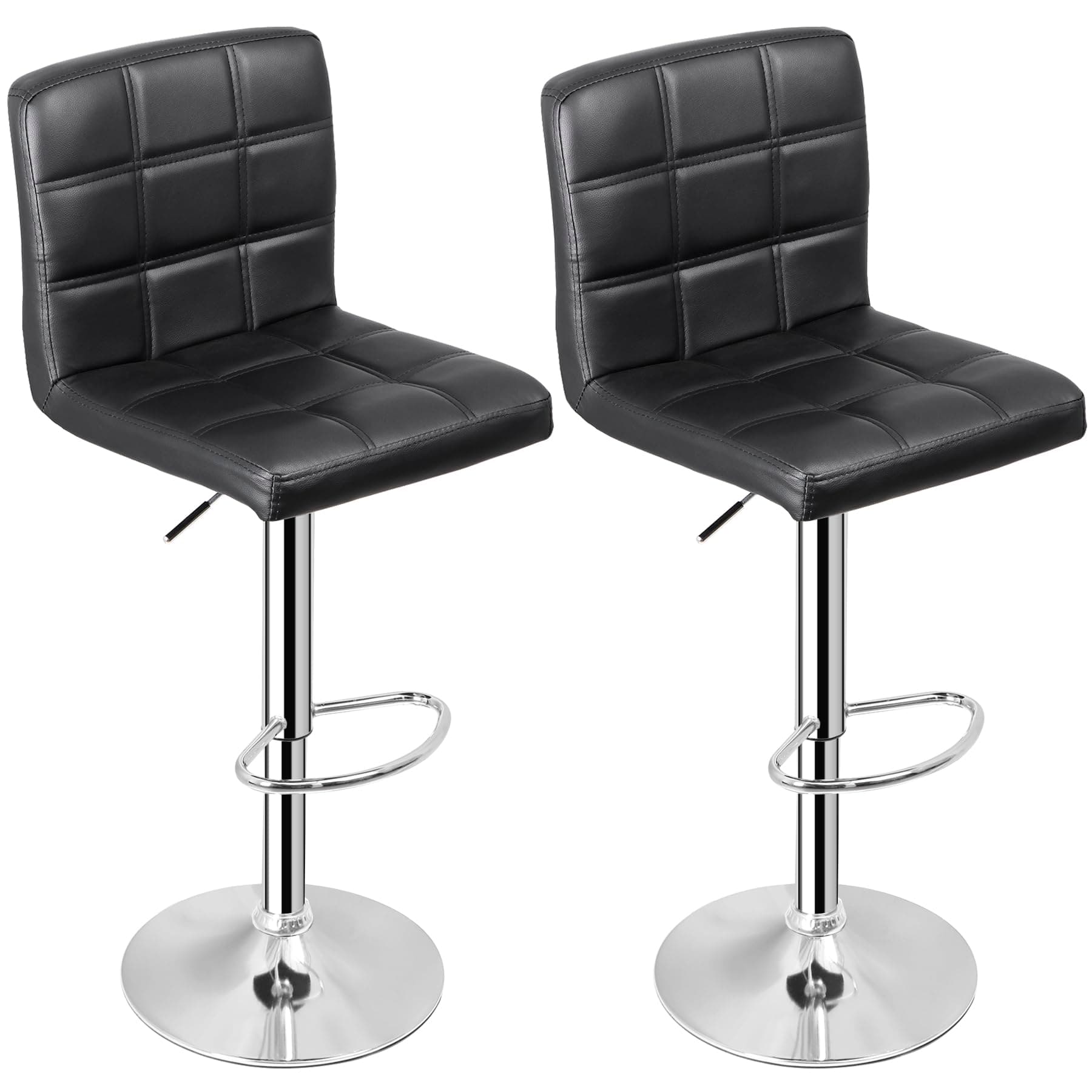 Adjustable Swivel Barstools Set of 2, Modern PU Leather Kitchen Counter Bar Stool/Chair, Square Back Bar Stool, Black