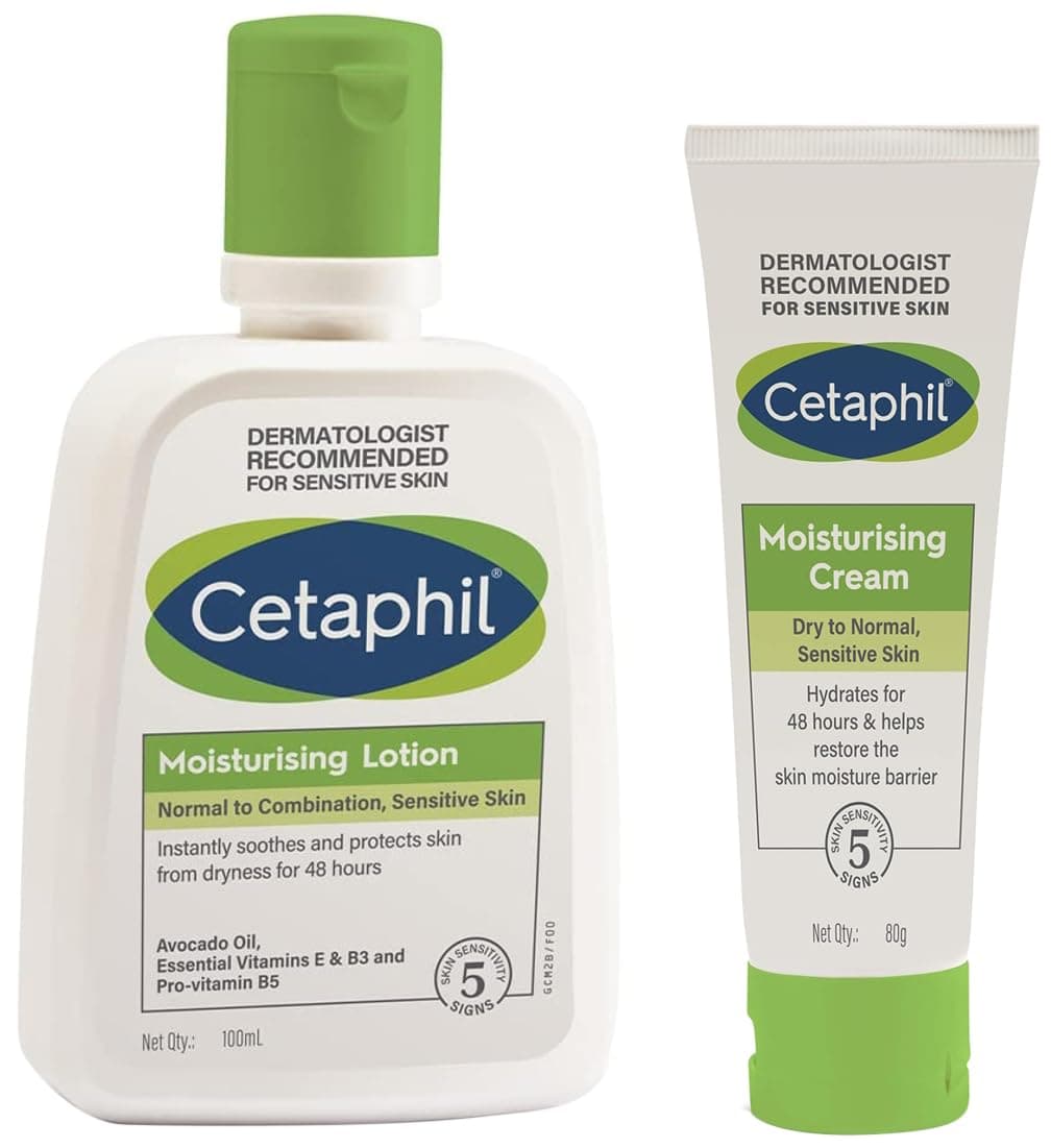 Cetaphil Moisturising Cream for Face & Body, Dry to very dry skin, 80 gm & Cetaphil Moisturizing Lotion for Dry to Normal, Sensitive Skin| 100 ml