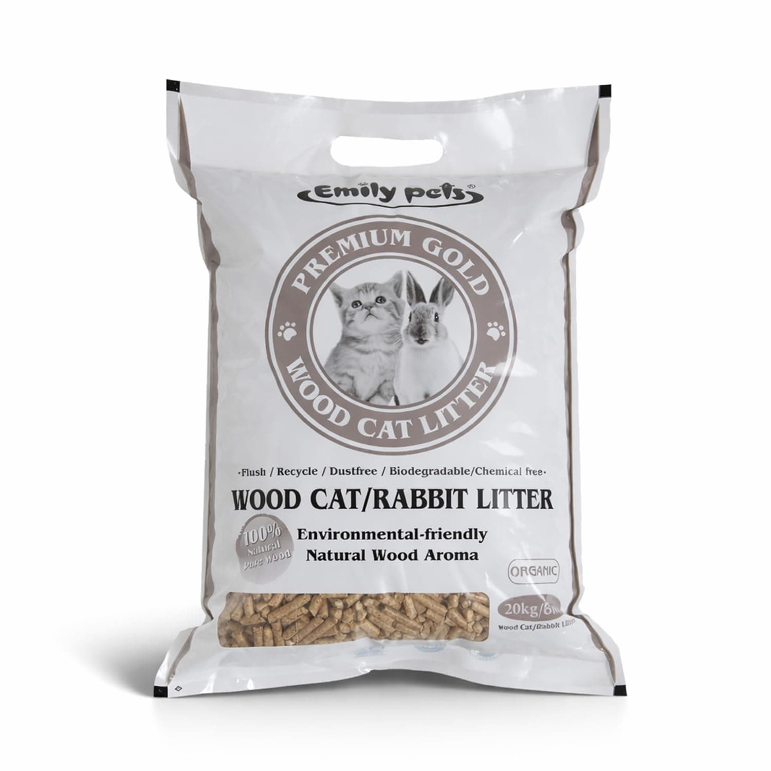 Emily Pets Pine Wood Cat Litter for Cats and Rabbit (20Kg, Pack of 1)
