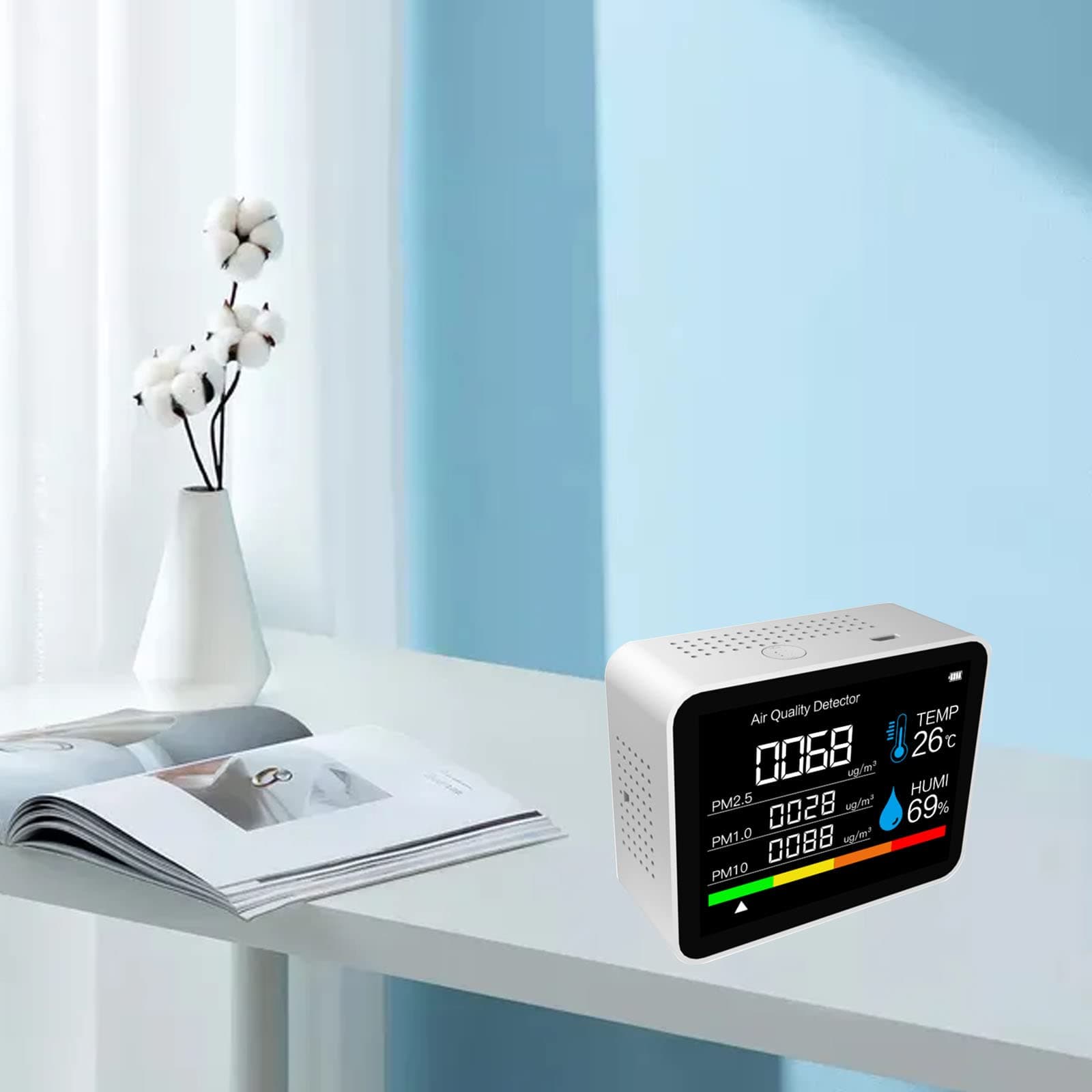 SCUDGOOD Air Quality Pollution Monitor With Large Screen Formaldehyde Detector PM2.5/PM10/PM1.0 Display TVOC Sensor For Office Air Quality Monitor Indoor Air Quality Monitor Co2 Pm2.5