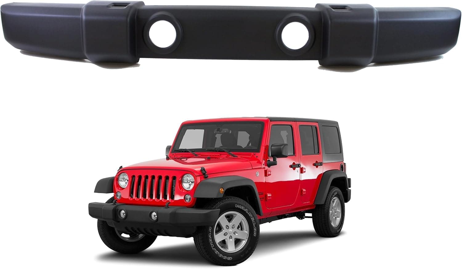 - New Front Bumper Cover Textured With Fog Light & Tow Hook Holes For 2007-2017 Jeep Wrangler and For 2018 Jeep Wrangler JK Direct Replacement 1FN67RXFAA CH1000900