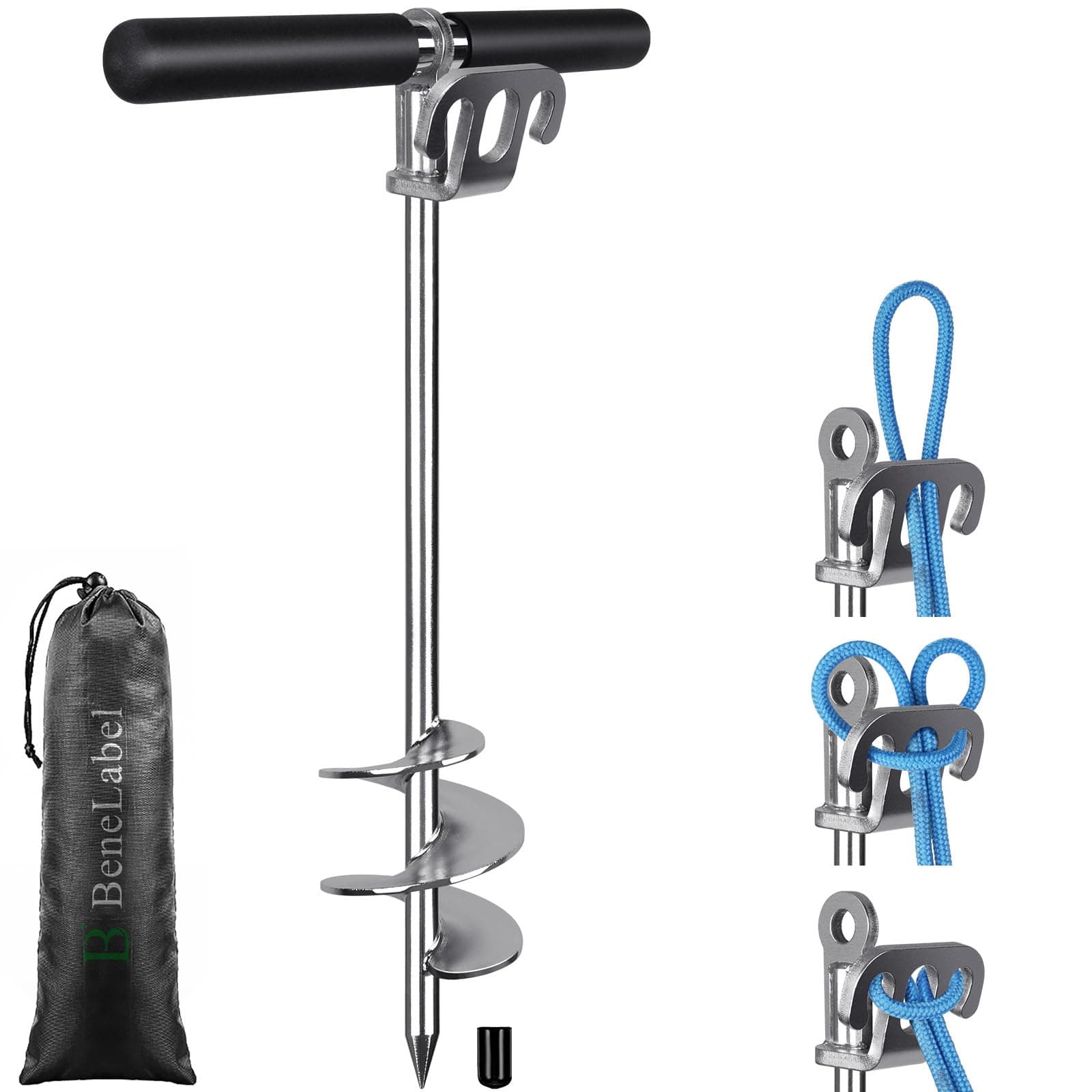 BeneLabel Boat Anchor, Heavy Duty Kayak Sand Stake 43cm Screw in Shallow Water Canoe Beach Anchor SUP Spiral Wind Storm Spike Peg for Small Medium Large Boat with Storage Bag