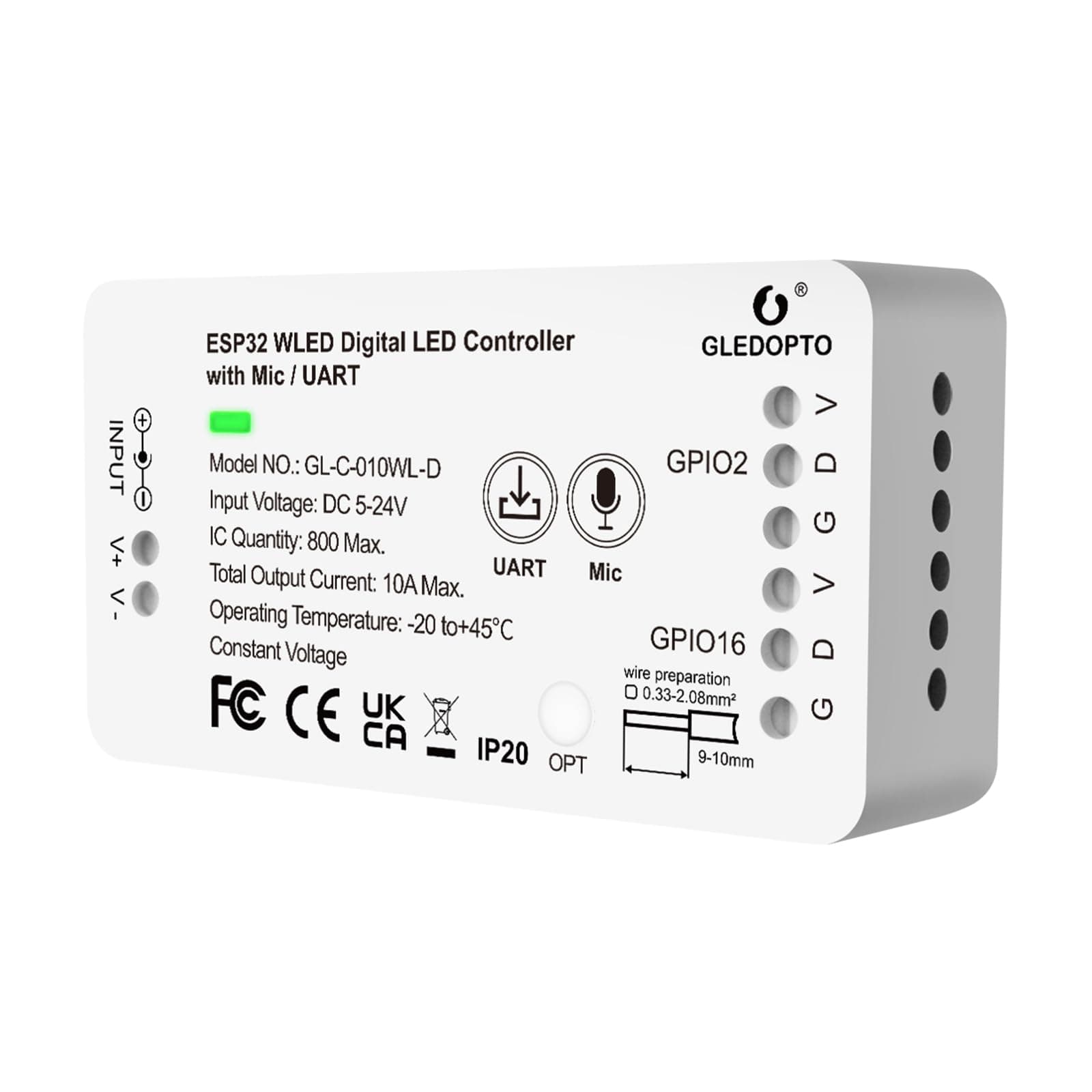 GLEDOPTO ESP32 WLED LED Controller with Mic Microphone UART Download DIY Music Sound Dynamic Lighting Modes for WS2811 WS2812 SK6812 WS2813 WS2815 Addressable FCOB LED Strip Lights