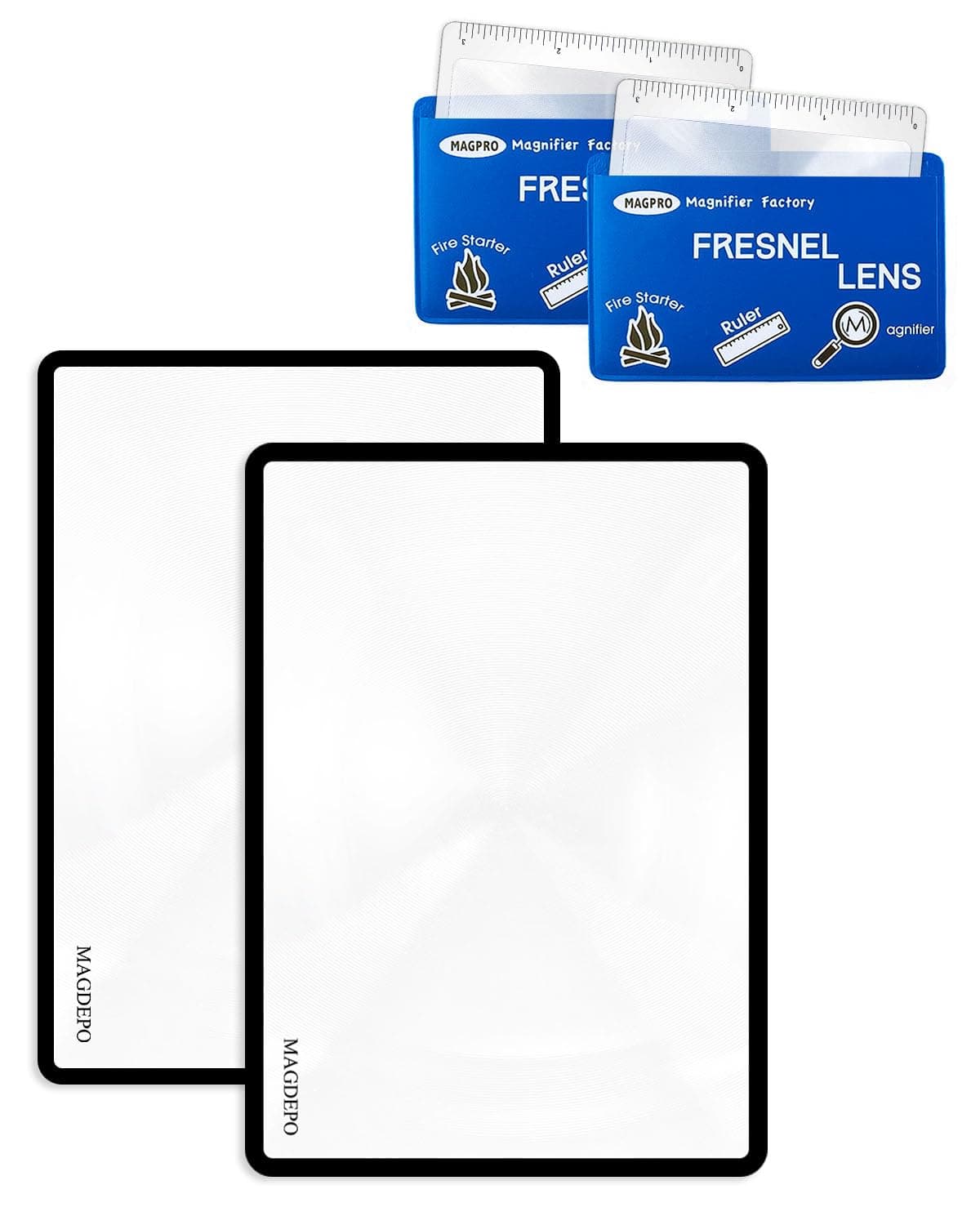 MAGDEPO Magnifying Sheet 2 Pack 3X PVC Page Magnifier B6 Size with 2 Card Size Magnifier Lens and Card Covers, Good for Reading Small Patterns, Maps, Manue, Can Labels, and Books