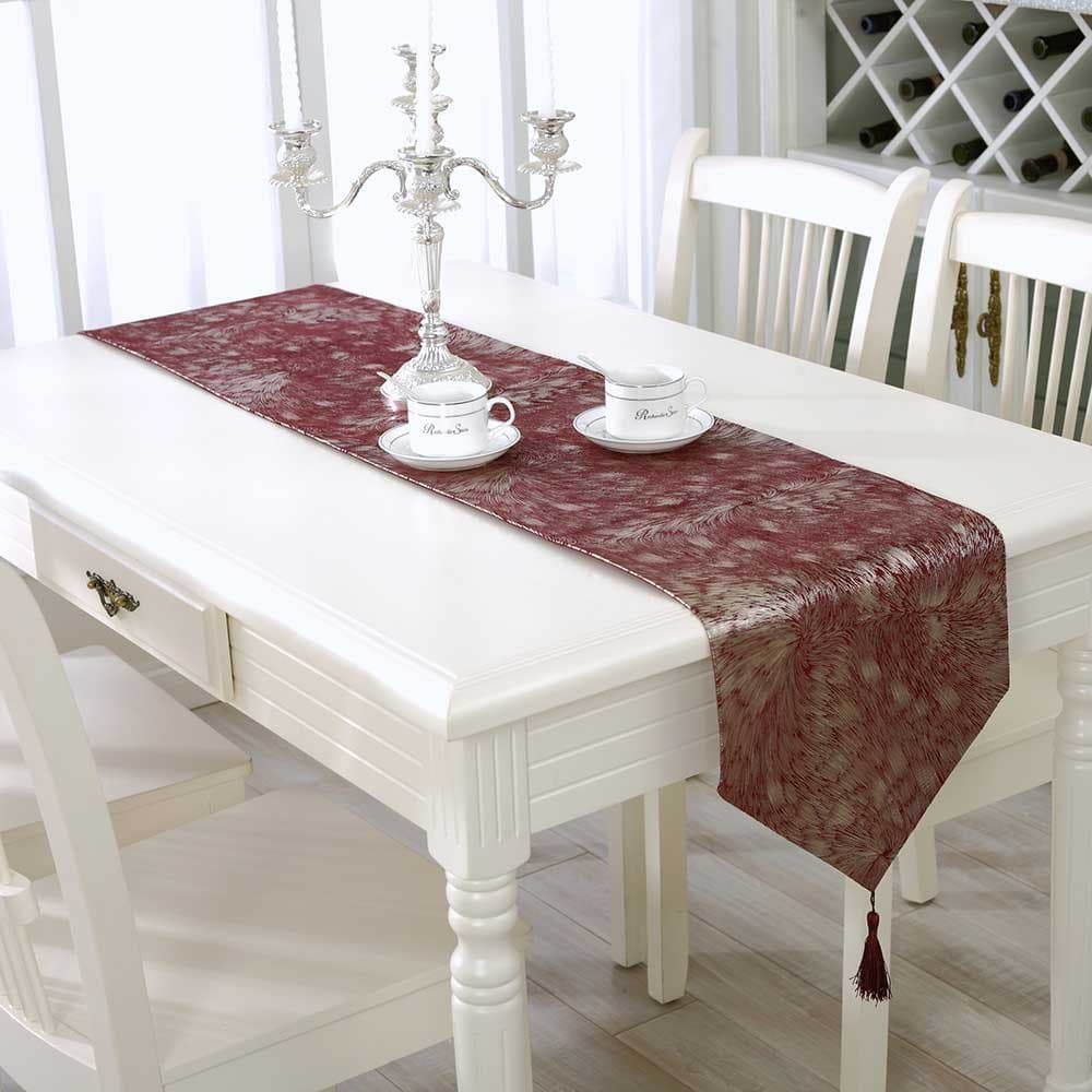 Savena Table Runner Gilding Jacquard with Embroidery Modern Chenille Include Golden Silk Tassels for Home Kitchen Parties Weddings Decoration 100% Guarantee (Gilding Jacquard (13" x 82"), Burgundy)