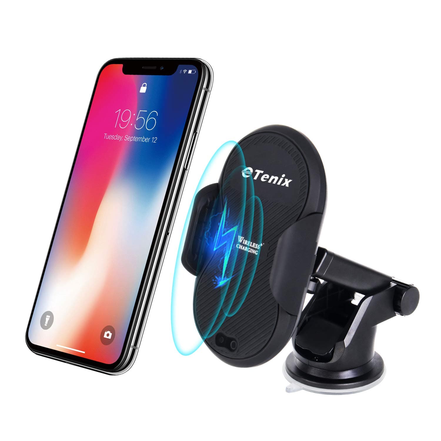 eTenix Wireless Car Charger Mount, Automatic Qi Wireless Car Air Vent Phone Holder, Fast Charging for Samsung Galaxy S8 S7/S7 Edge, Note 8 5 iPhone X 8/8 Plus & Other Qi Enabled Devices