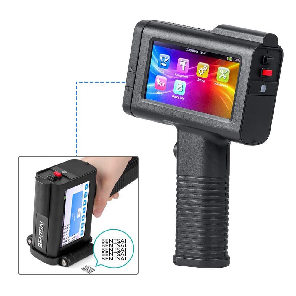 Kingjet Portable Intelligent HD Handheld Inkjet Printer Coding Machine for Label, Graphic, Logo, Date Coder; with 4.3 Inch LED Screen, 11 Languages Version